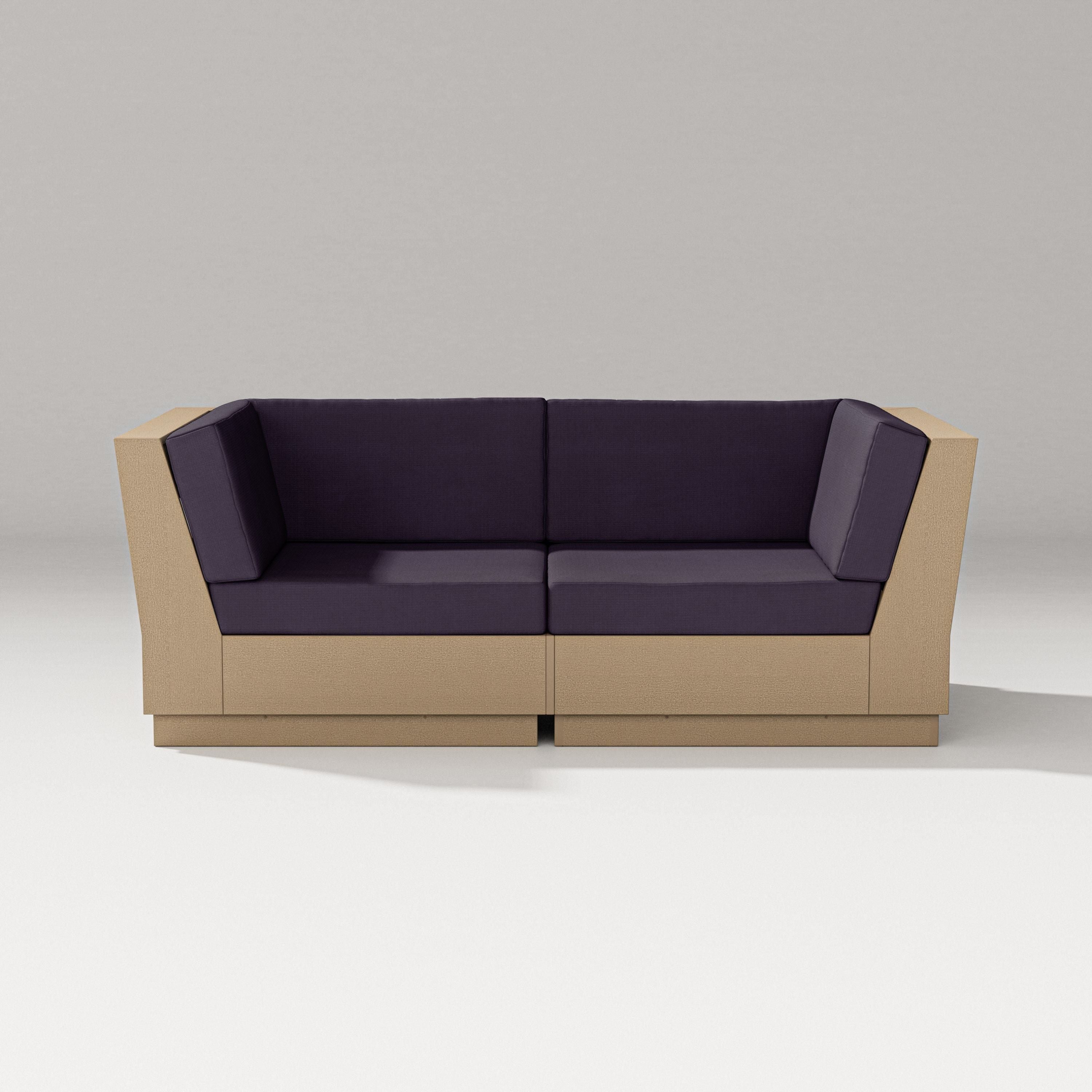 PW Designer Series Elevate Loveseat Sectional in Vintage Sahara / Navy Linen