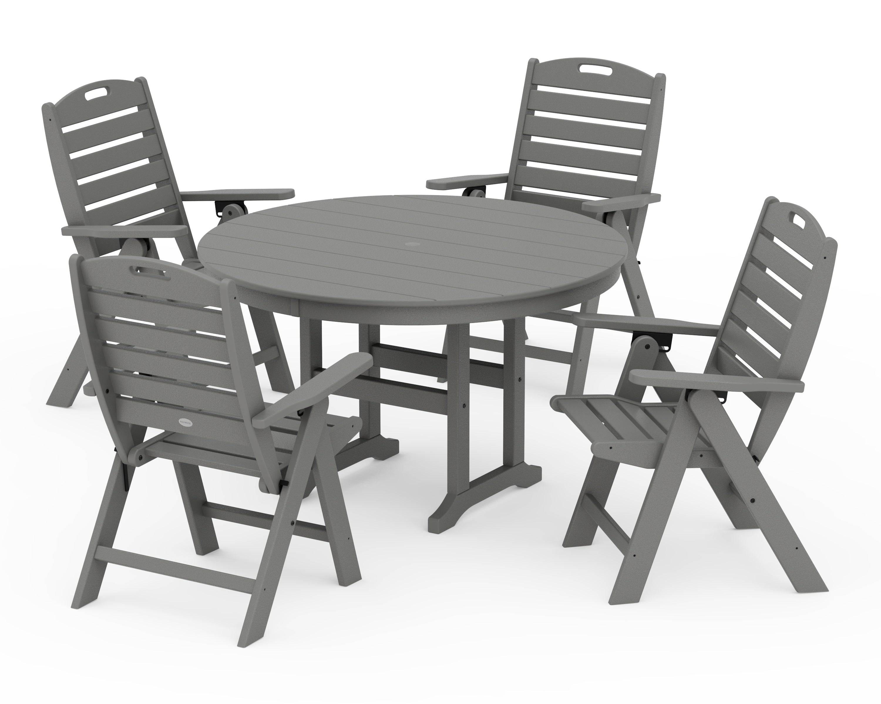 POLYWOOD Nautical Folding Chair 5-Piece Round Farmhouse Dining Set in Slate Grey