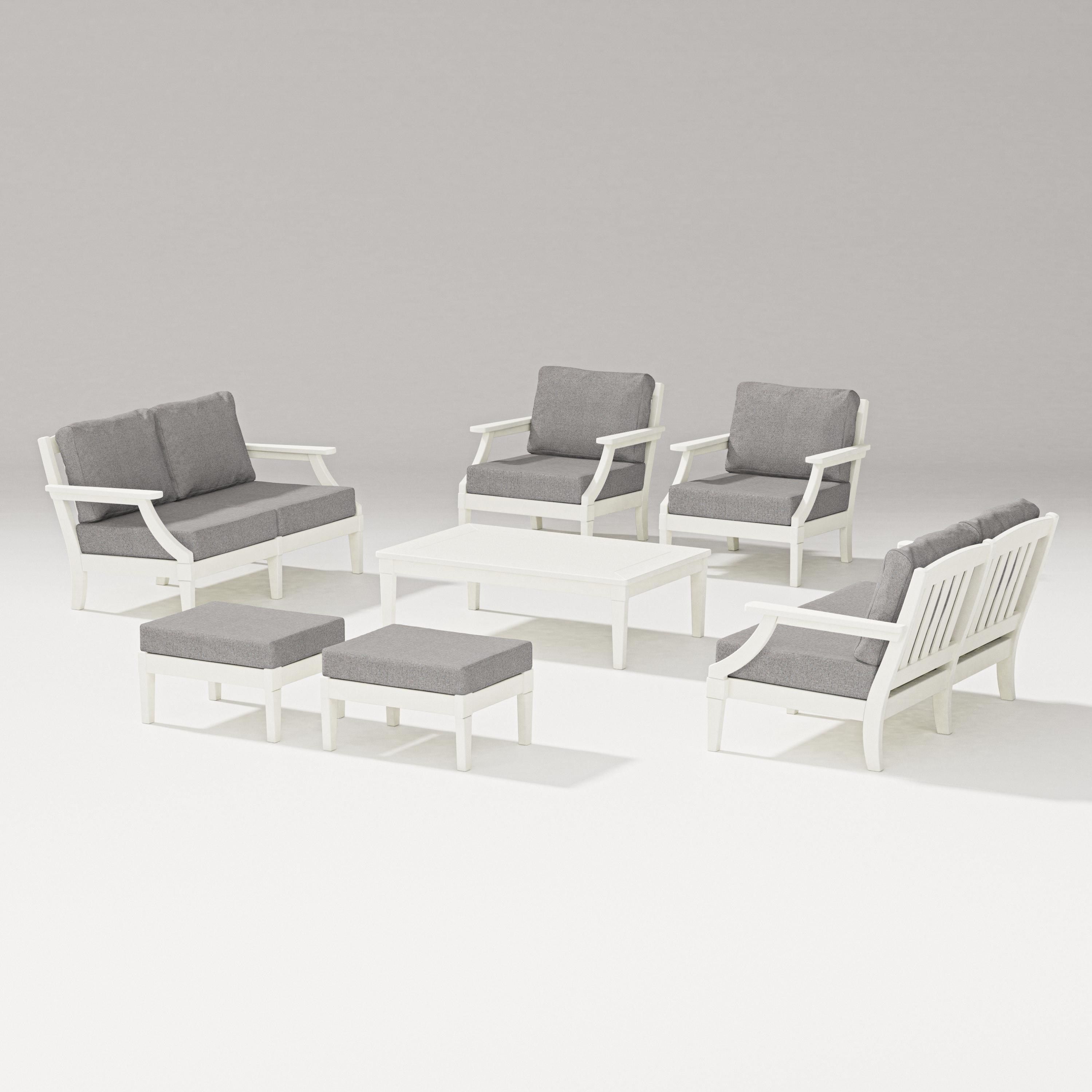 PW Designer Series Estate 7-Piece Lounge Loveseat Set in Vintage White / Grey Mist