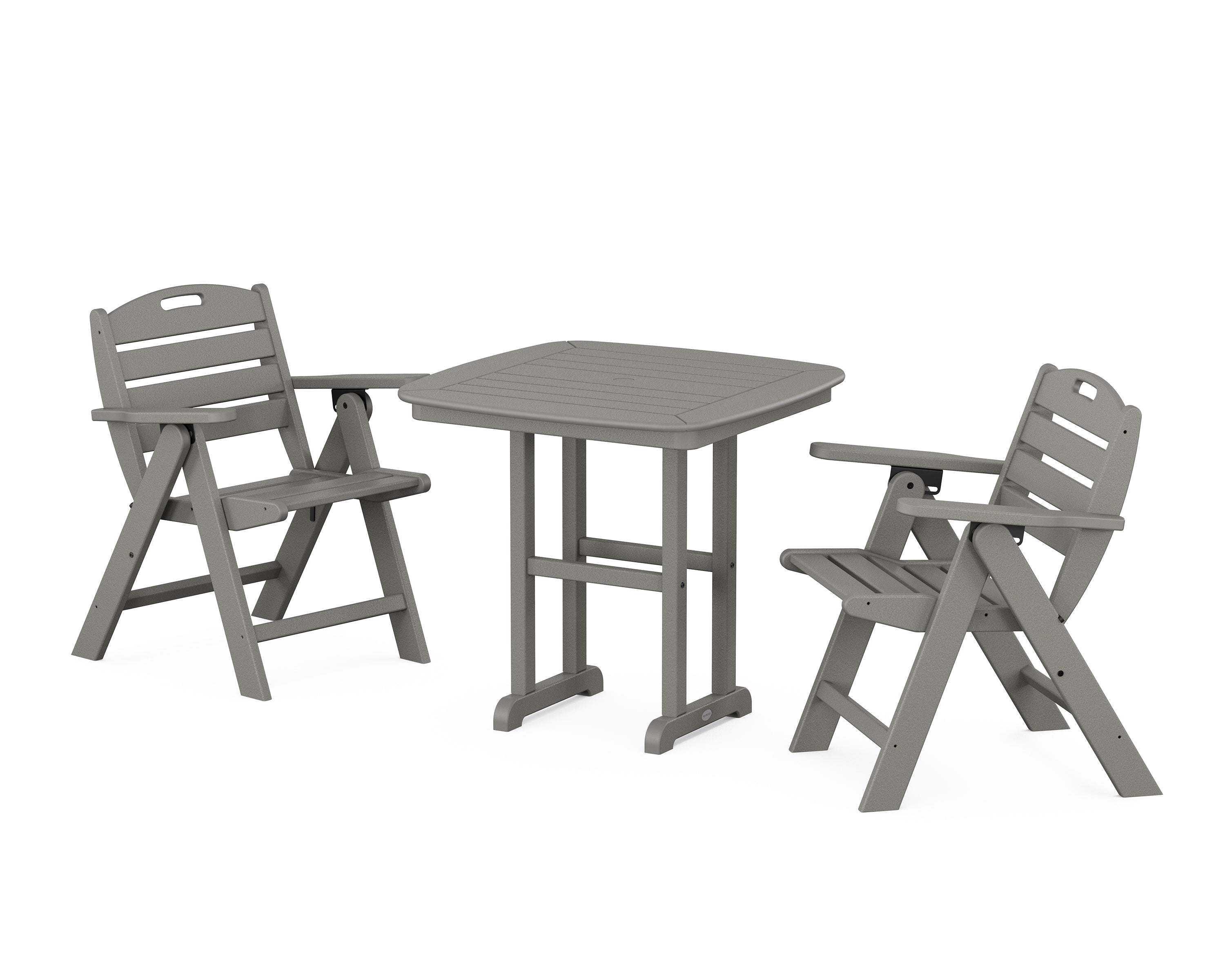 POLYWOOD® Nautical Folding Lowback Chair 3-Piece Dining Set in Slate Grey