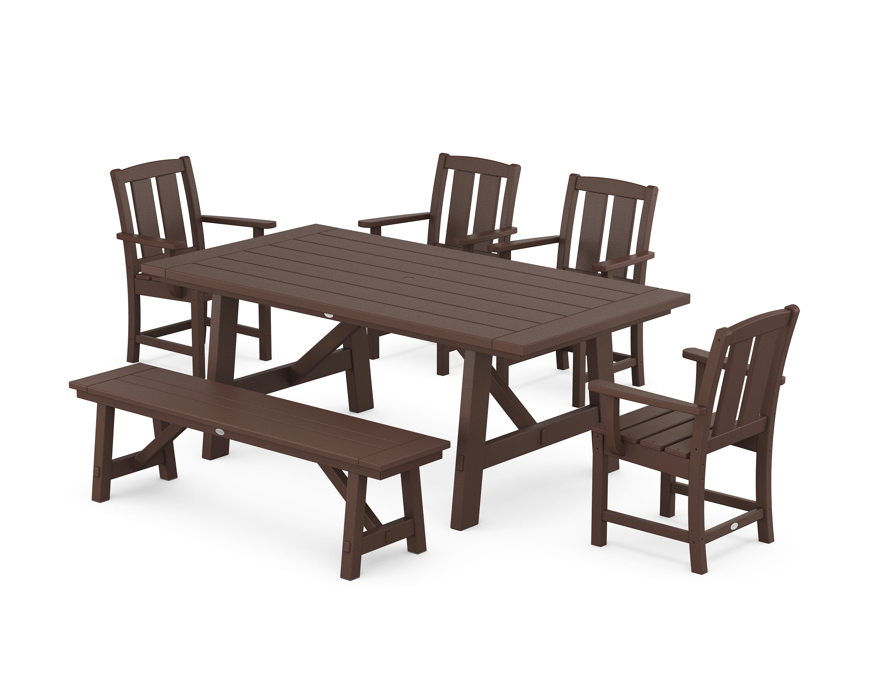 POLYWOOD Mission 6-Piece Rustic Farmhouse Dining Set with Bench in Mahogany
