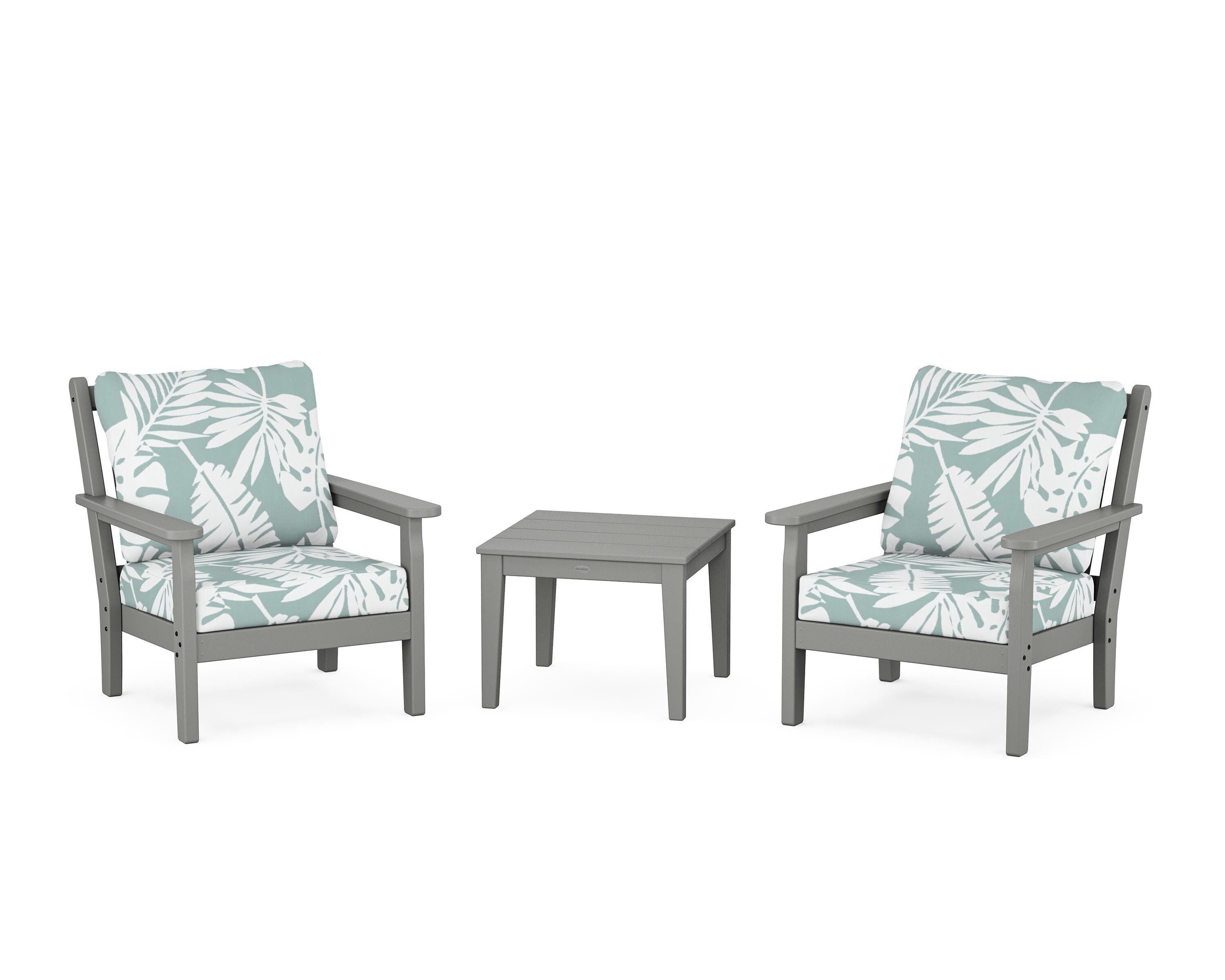 POLYWOOD Chippendale 3-Piece Deep Seating Set in Slate Grey / Leaf Glacier Spa