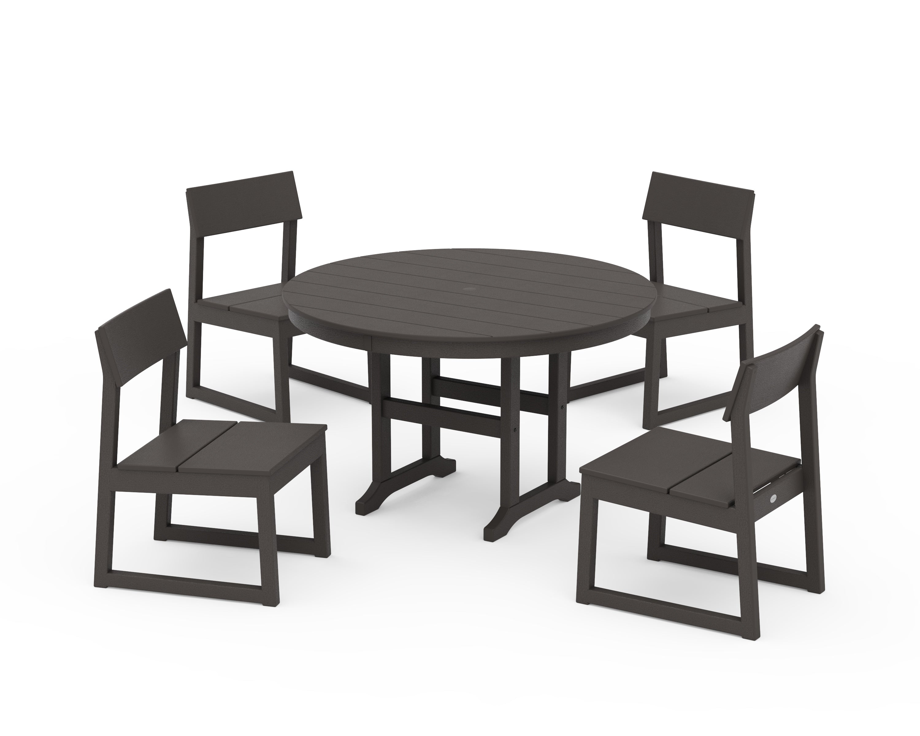 POLYWOOD EDGE Side Chair 5-Piece Round Farmhouse Dining Set in Vintage Coffee