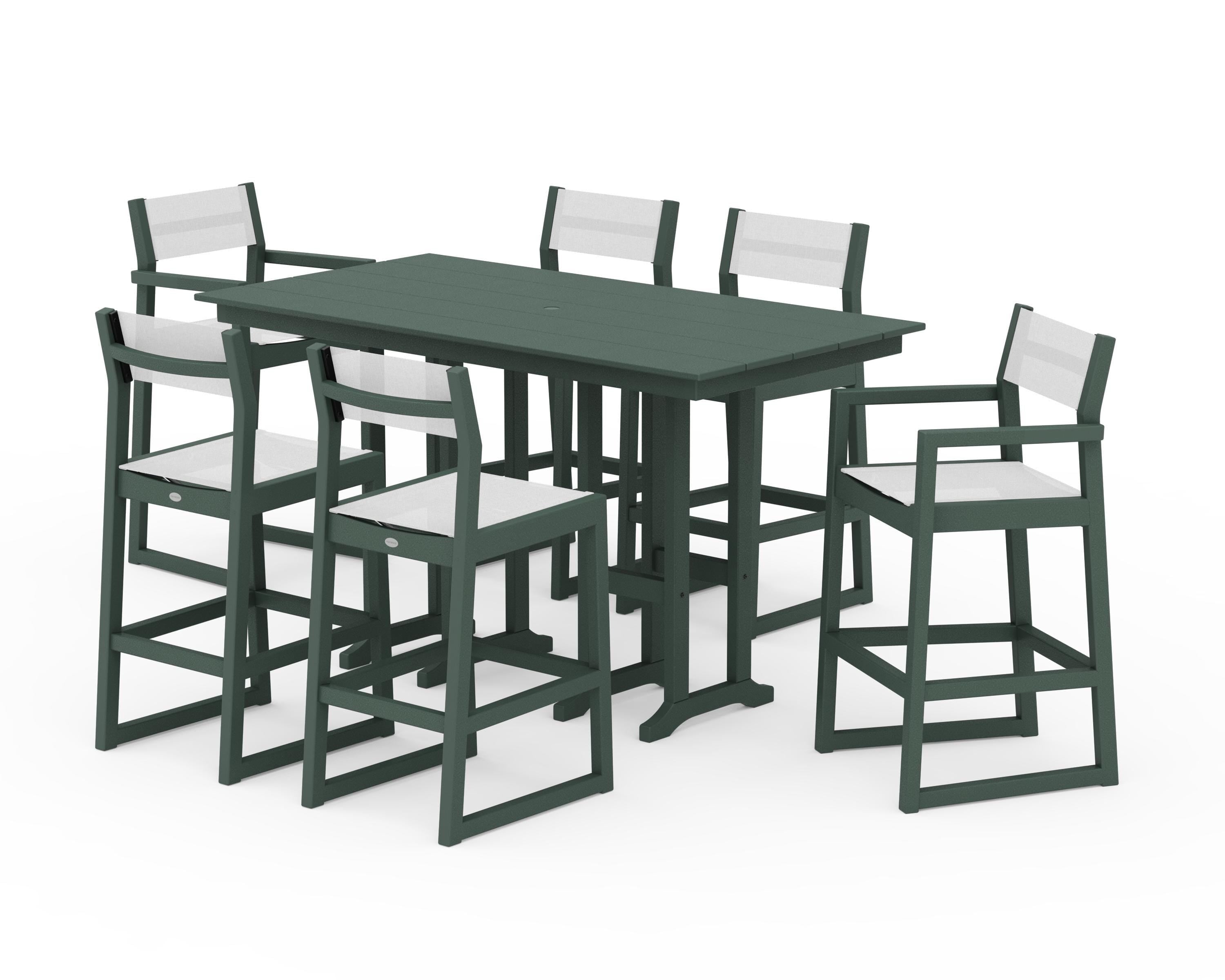 POLYWOOD EDGE Sling 7-Piece Farmhouse Bar Set in Green / White Sling