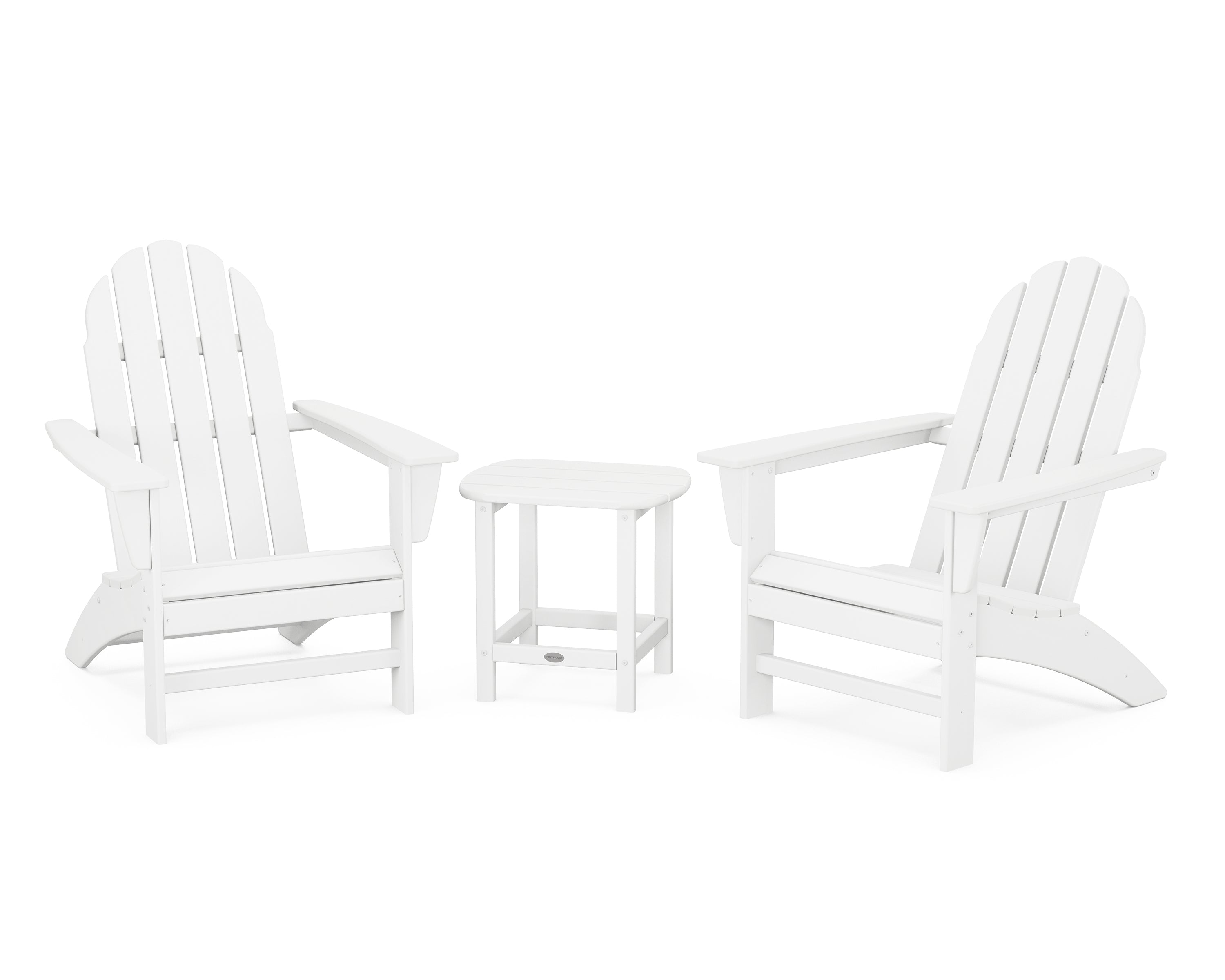 POLYWOOD® Vineyard 3-Piece Adirondack Set with South Beach 18" Side Table in White