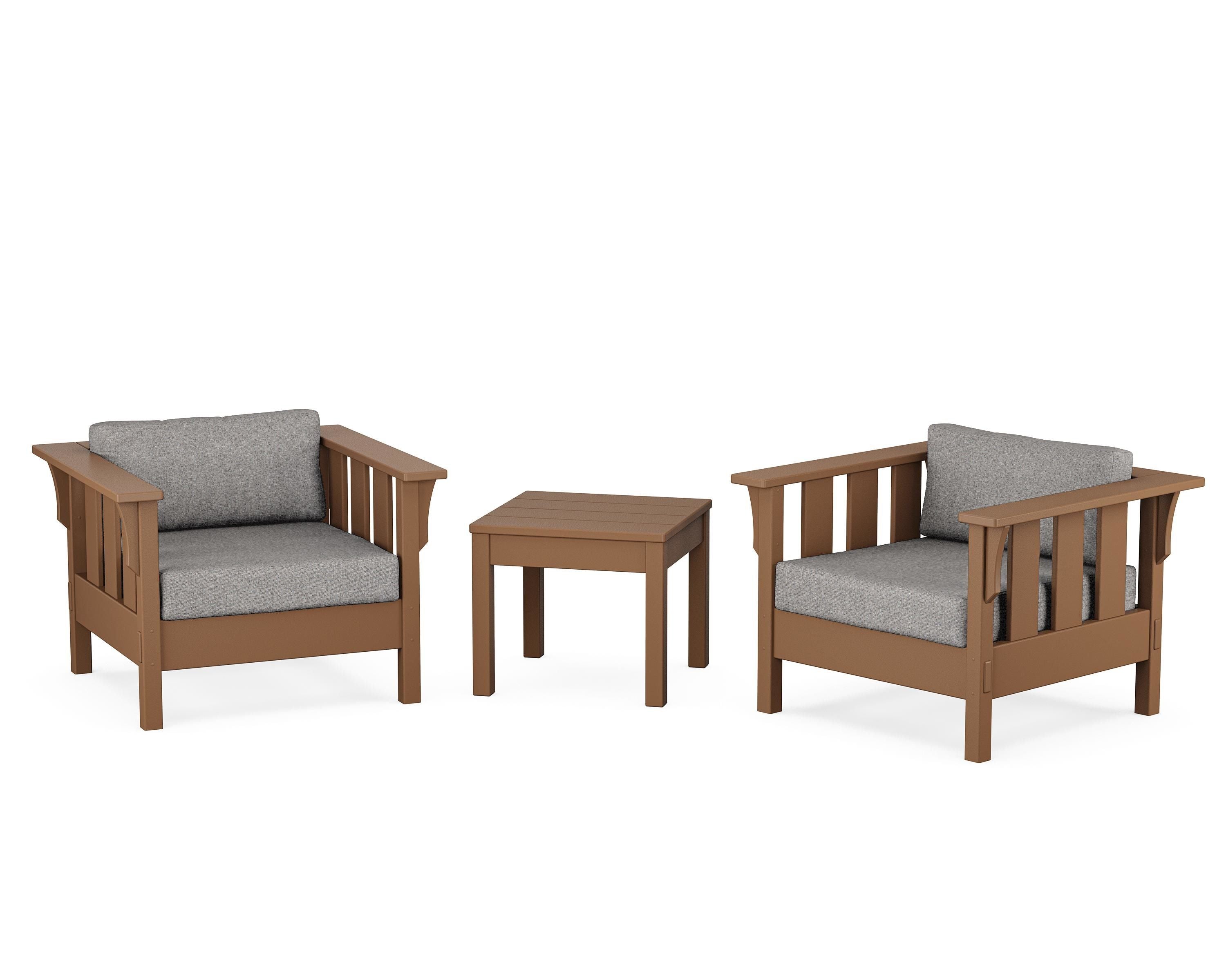 Martha Stewart by POLYWOOD Acadia 3-Piece Deep Seating Set in Teak / Grey Mist