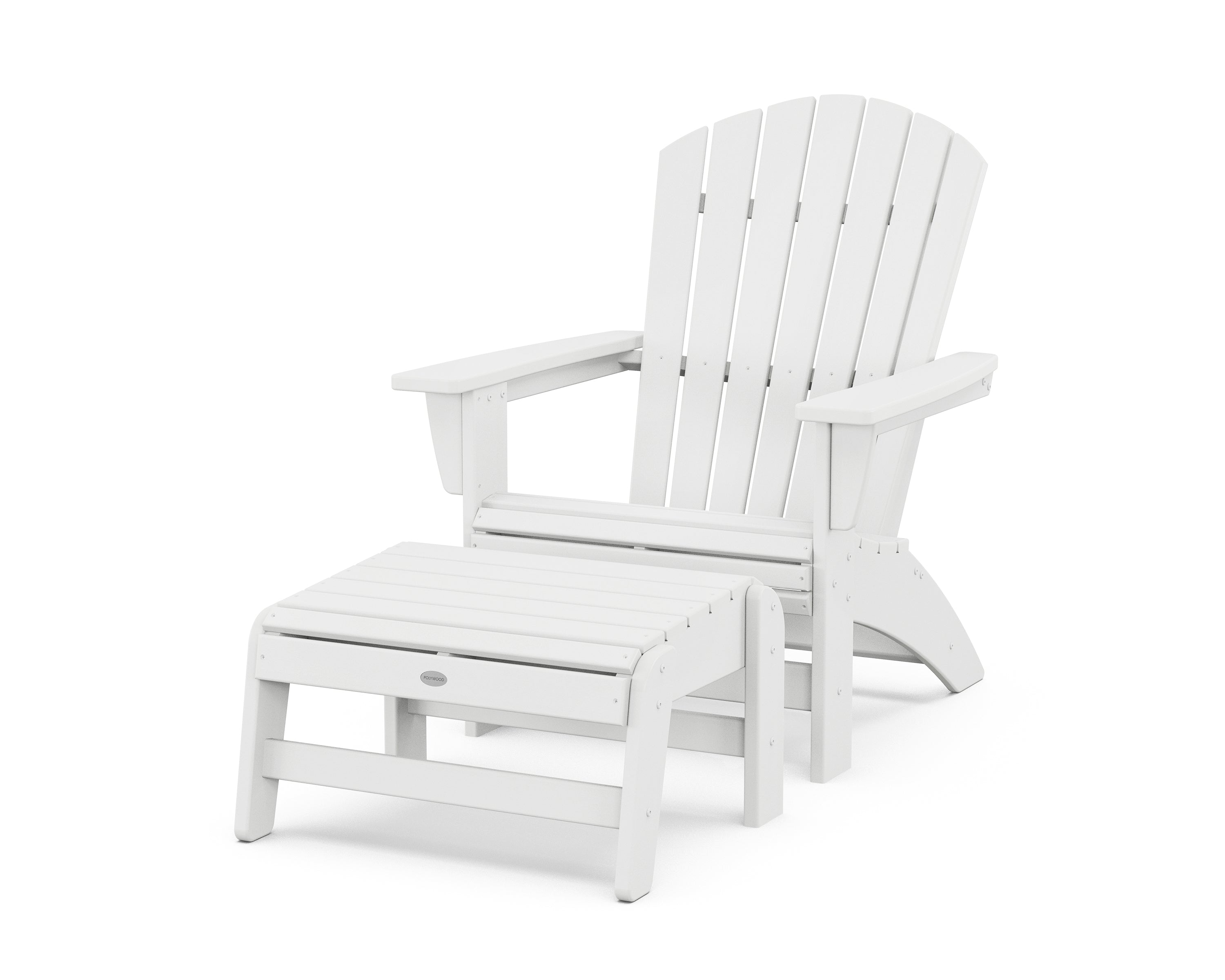 POLYWOOD Nautical Grand Adirondack Chair with Ottoman in White