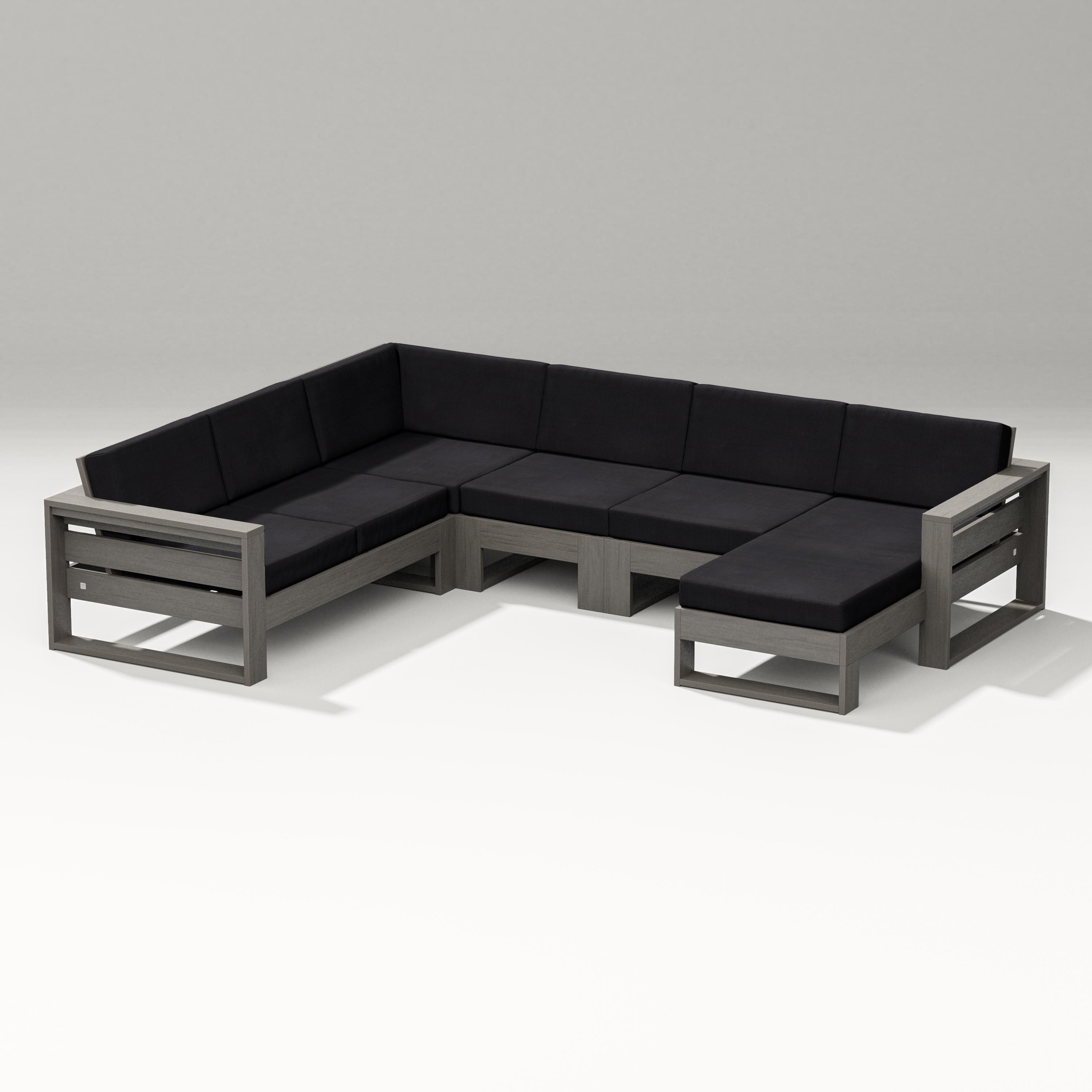 PW Designer Series Latitude Corner Sectional with Right Chaise in Driftwood / Midnight Linen