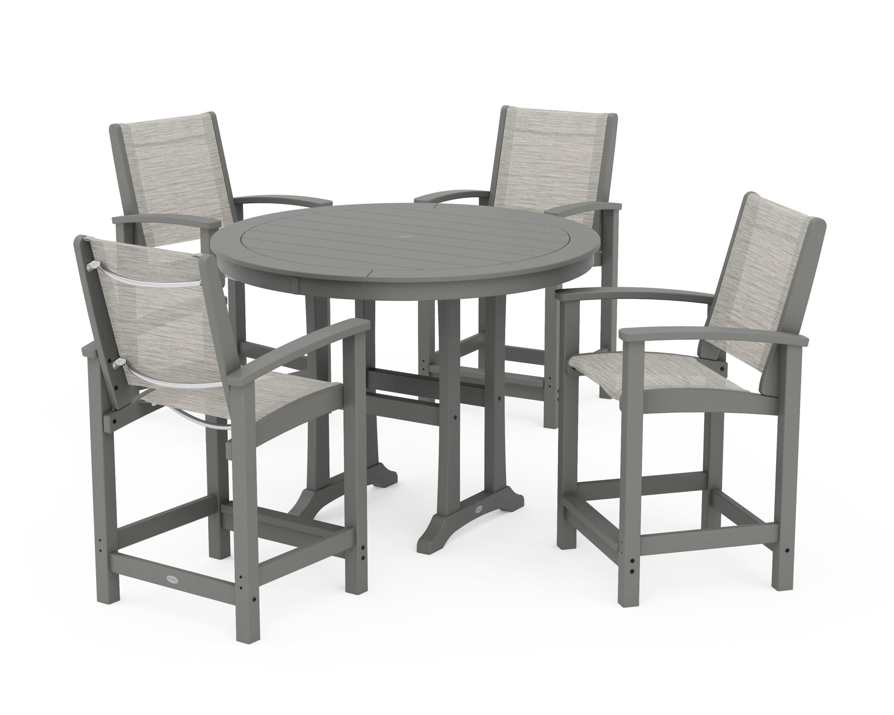 POLYWOOD Coastal 5-Piece Counter Set in Slate Grey / Birch Sling