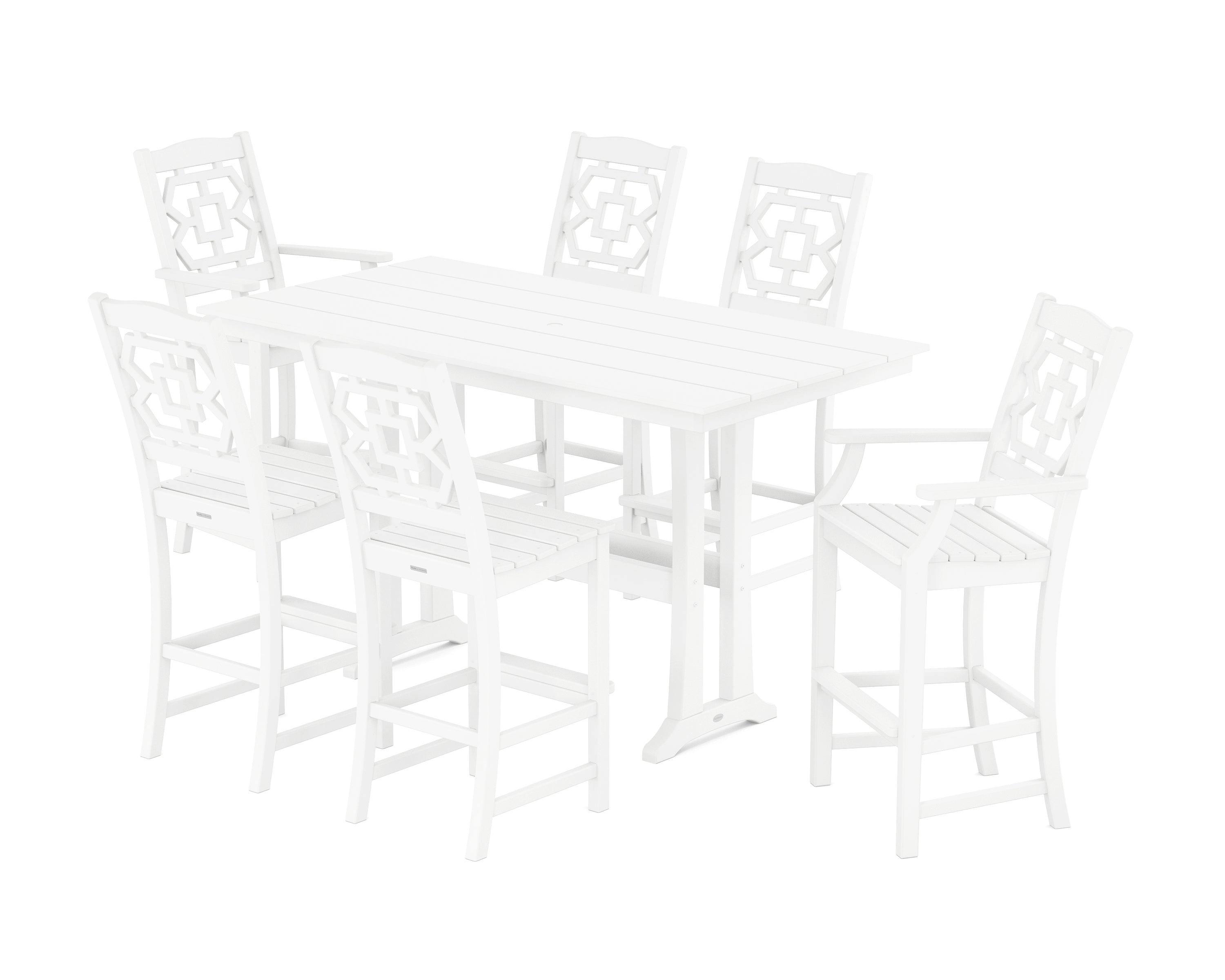 Martha Stewart by POLYWOOD® Chinoiserie 7-Piece Farmhouse Bar Set with Trestle Legs in White