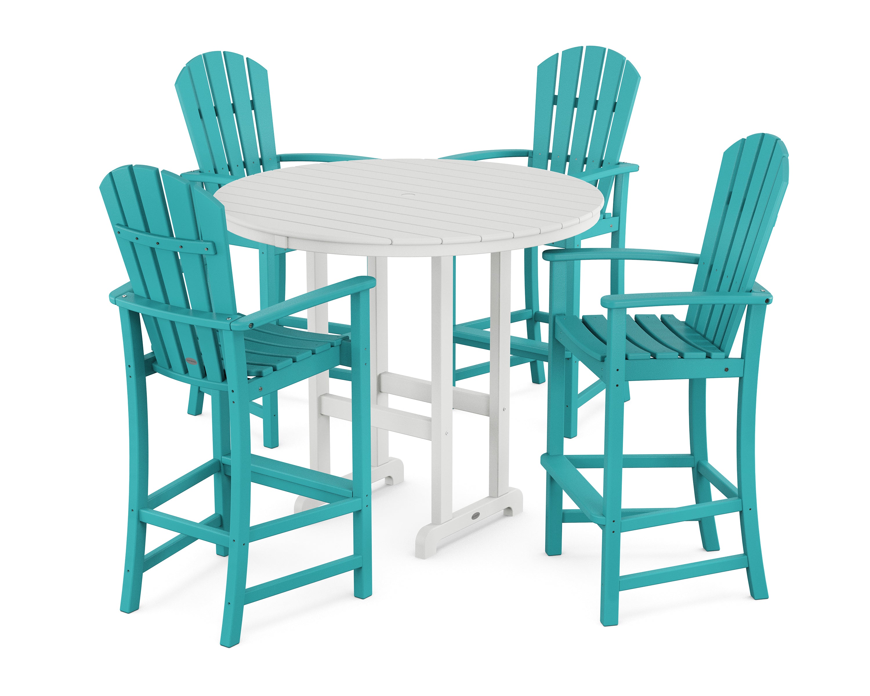 POLYWOOD® Palm Coast 5-Piece Round Farmhouse Bar Set in Aruba / White