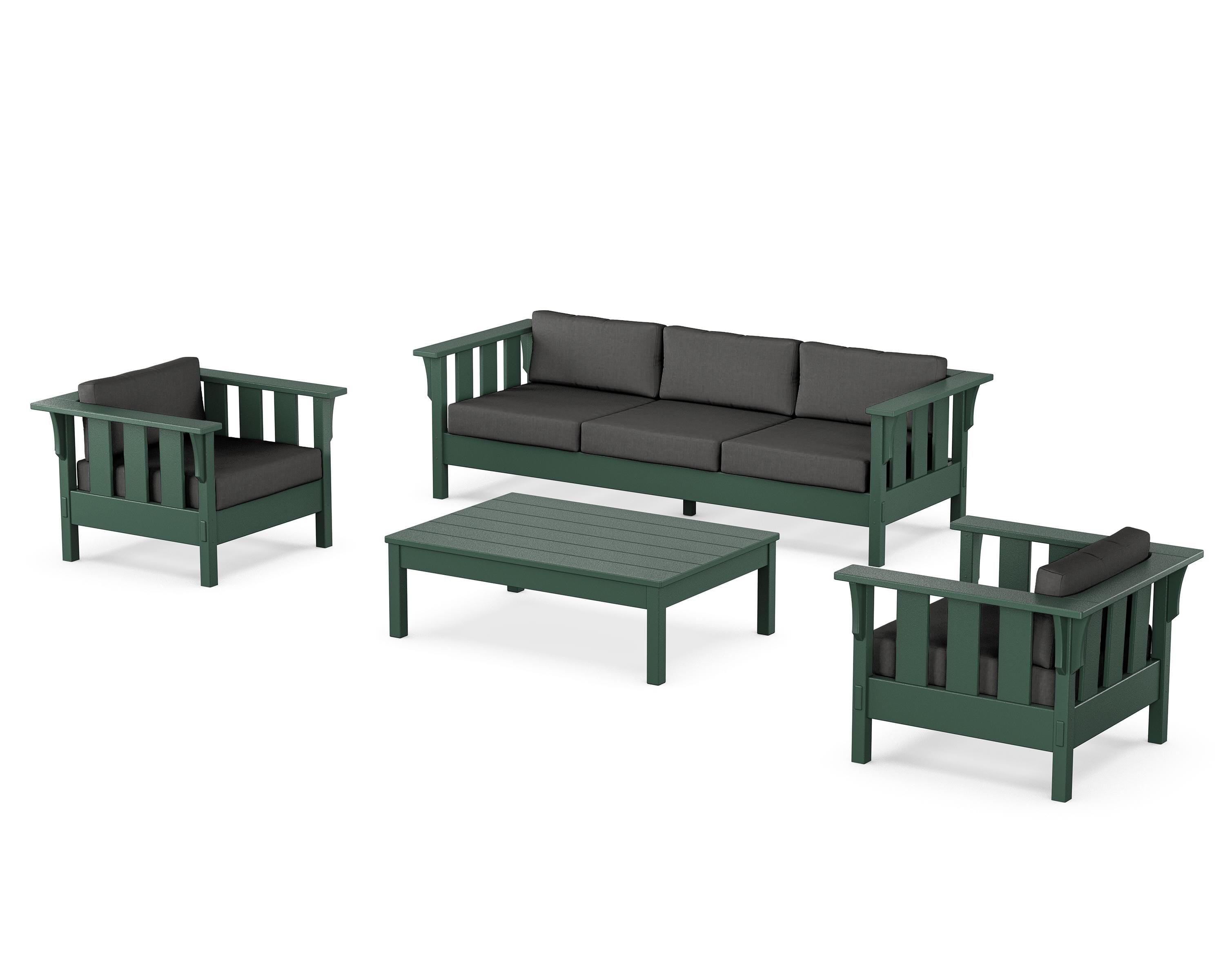 Martha Stewart by POLYWOOD Acadia 4-Piece Deep Seating Set with Sofa in Green / Spectrum Carbon