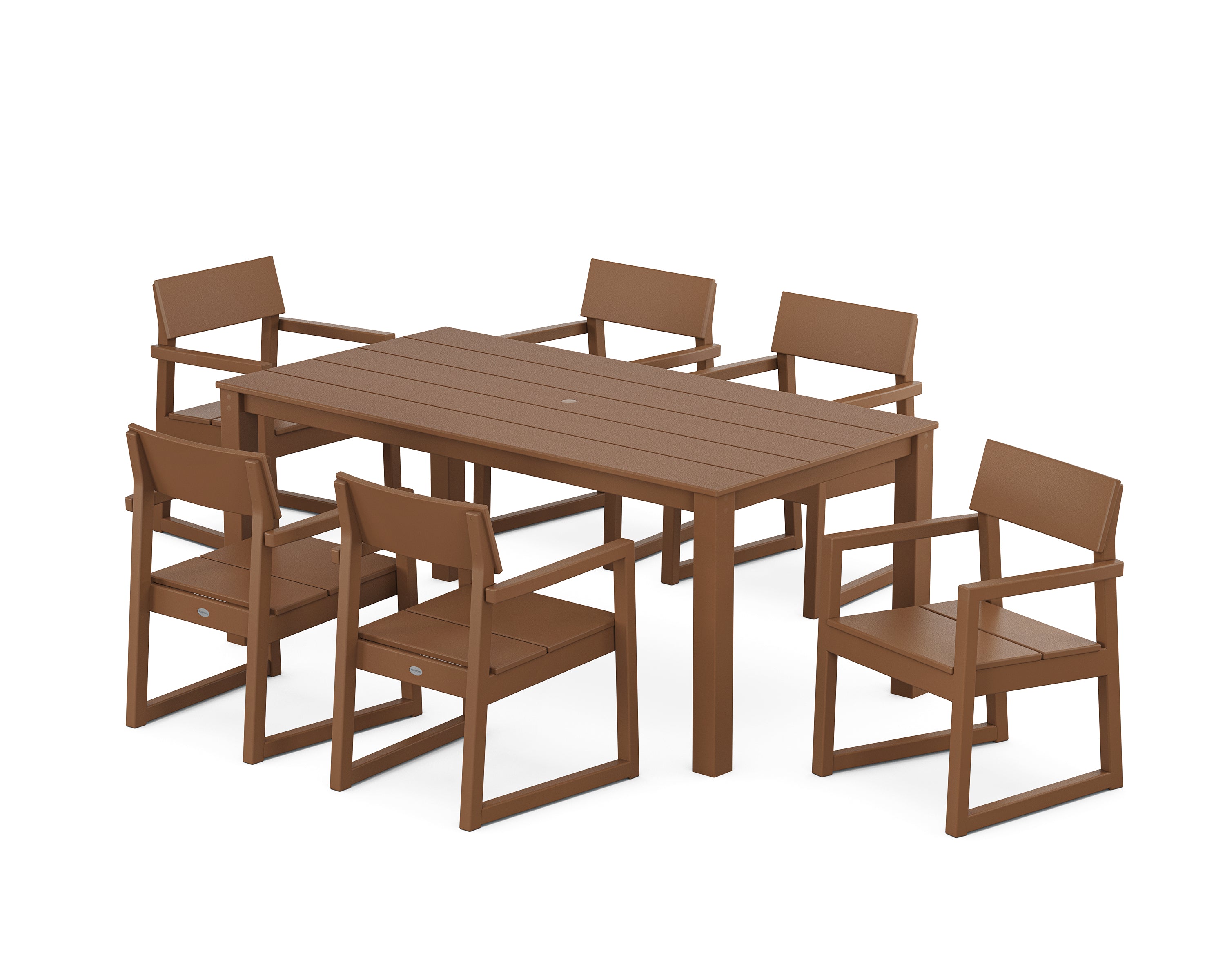 POLYWOOD EDGE Arm Chair 7-Piece Parsons Dining Set in Teak