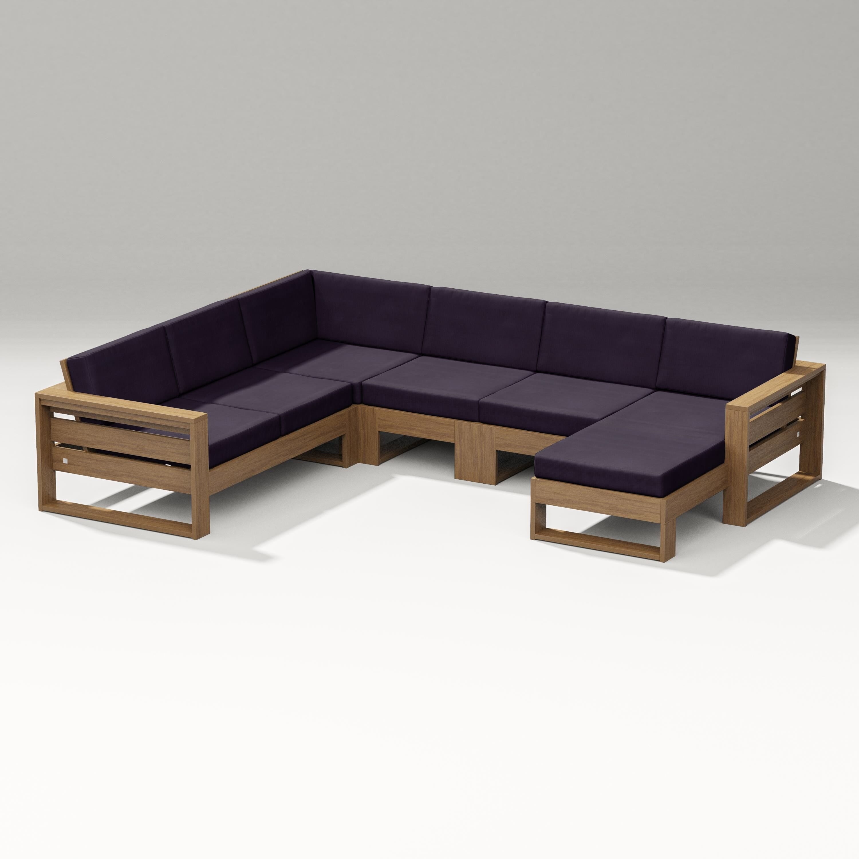 PW Designer Series Latitude Corner Sectional with Right Chaise in Natural / Navy Linen