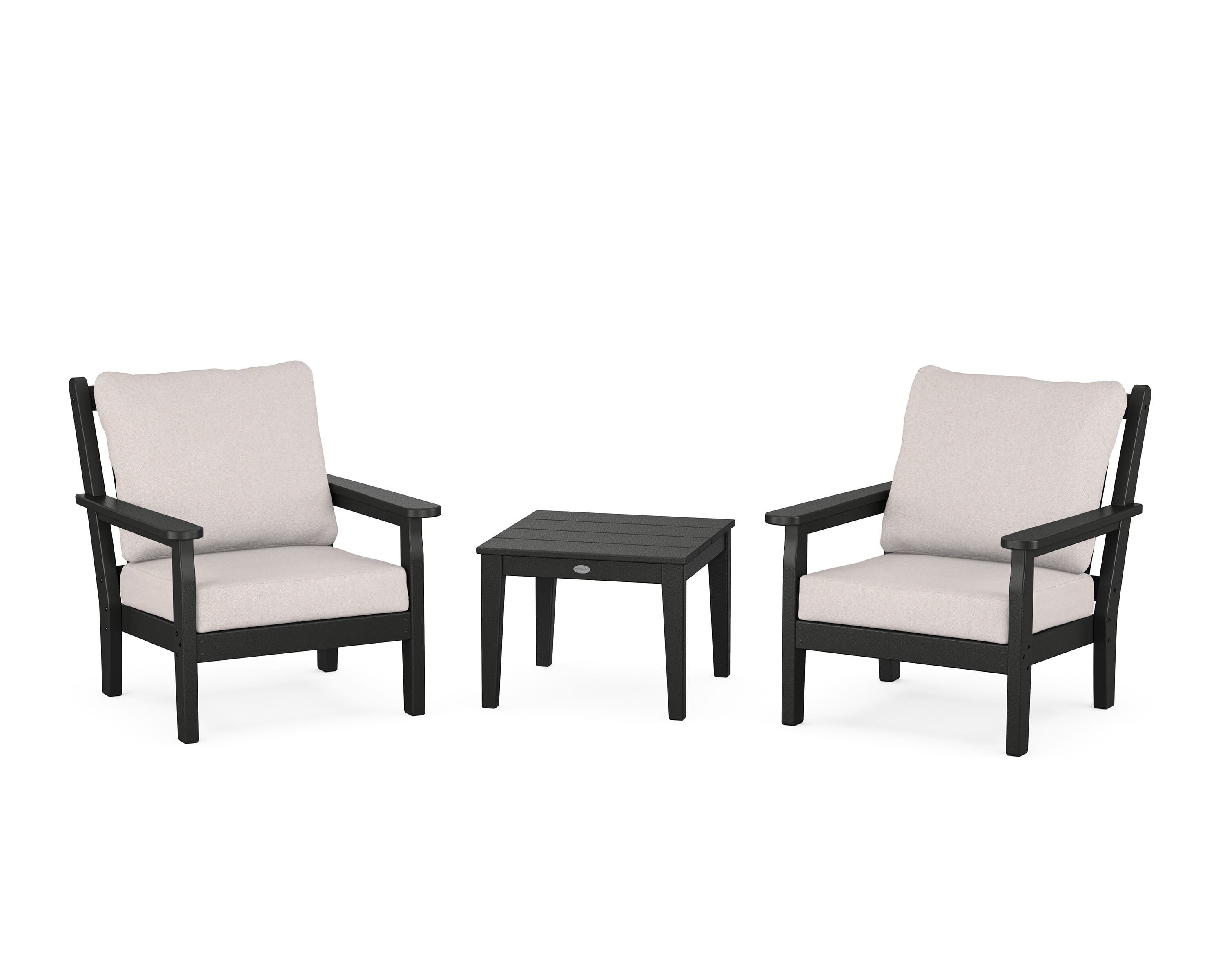 POLYWOOD Chippendale 3-Piece Deep Seating Set in Black / Dune Burlap