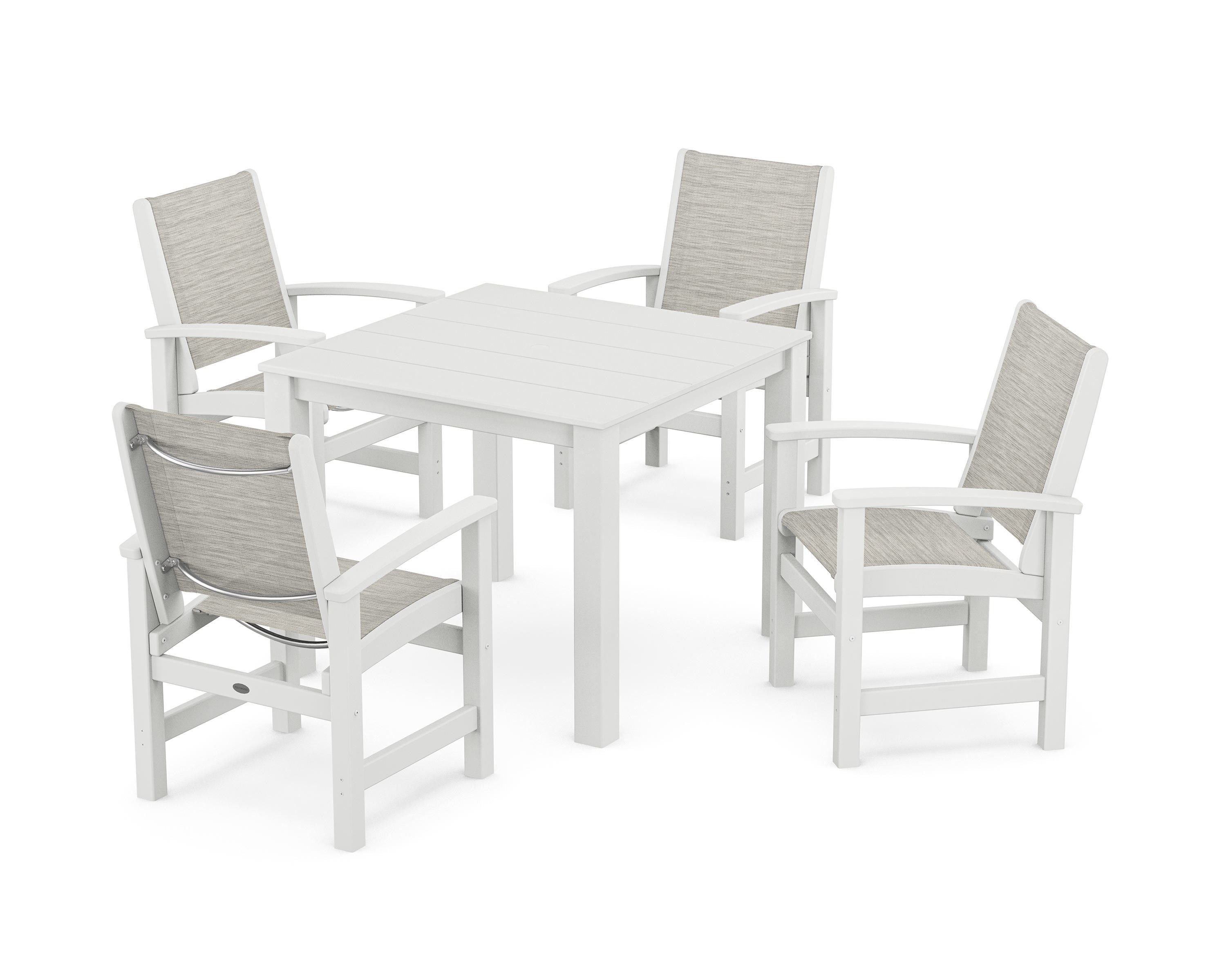 POLYWOOD Coastal 5-Piece Parsons Dining Set in White / Birch Sling
