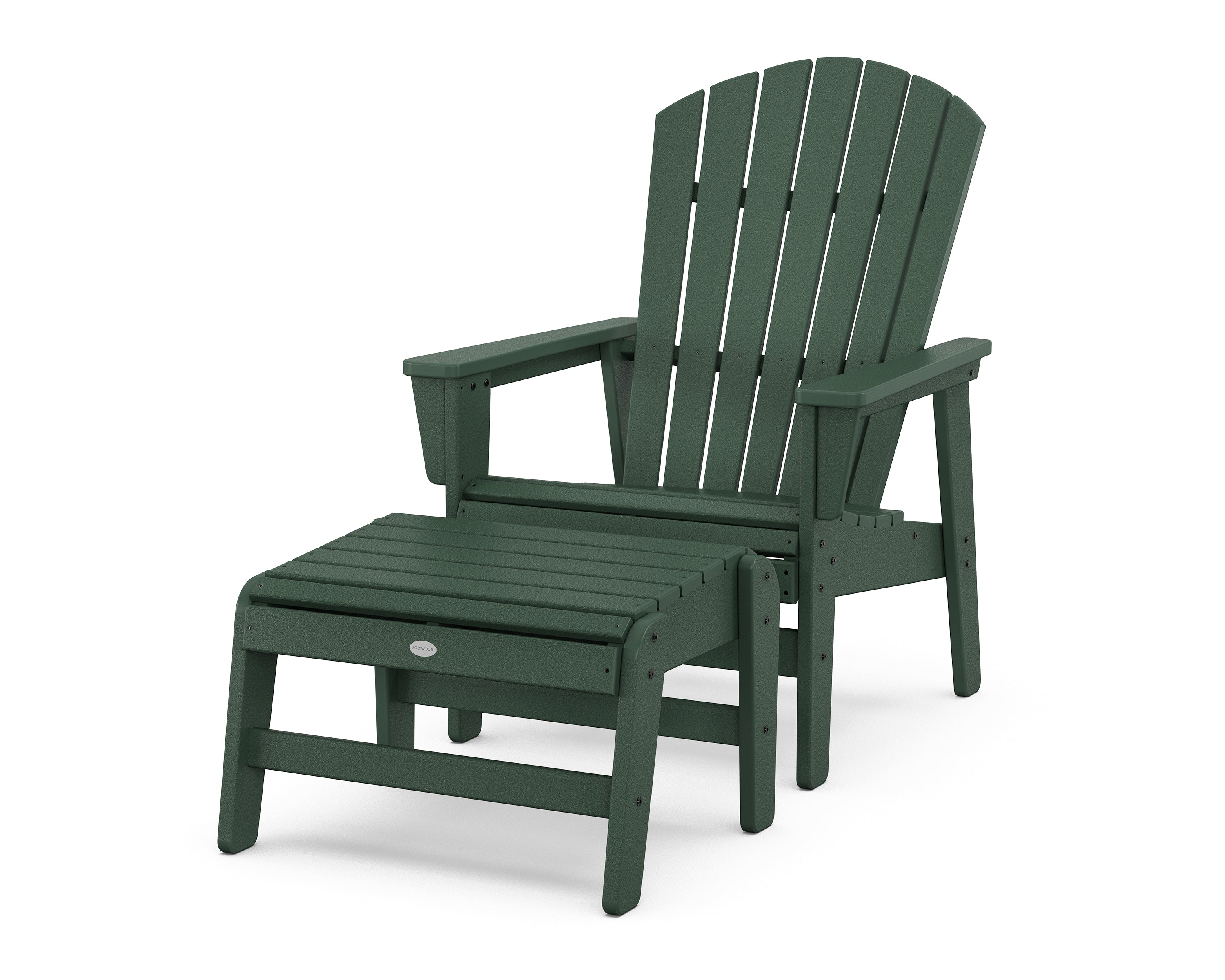 POLYWOOD Nautical Grand Upright Adirondack Chair with Ottoman in Green