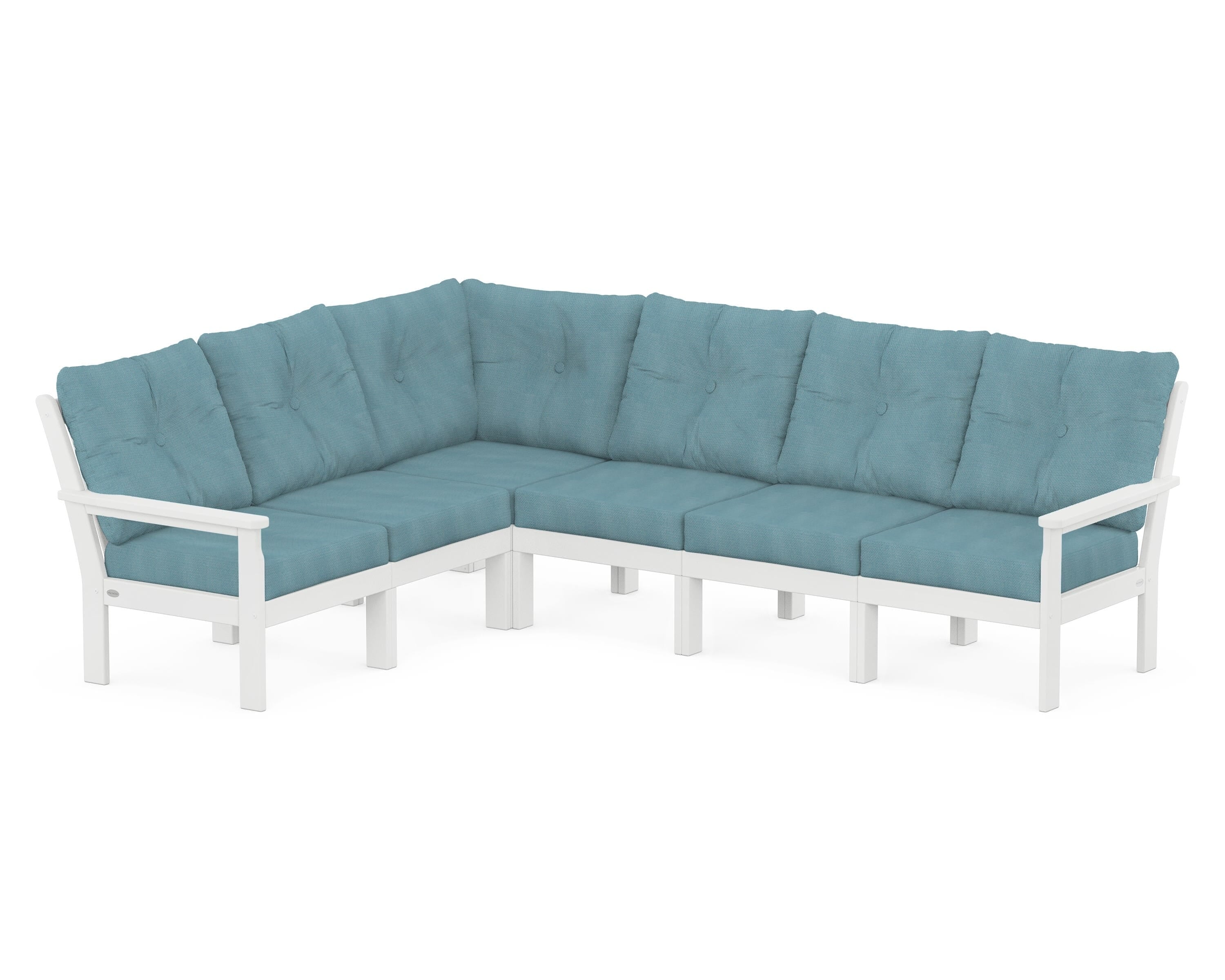 POLYWOOD Vineyard 6-Piece Sectional in White / Lattice Sky Blue