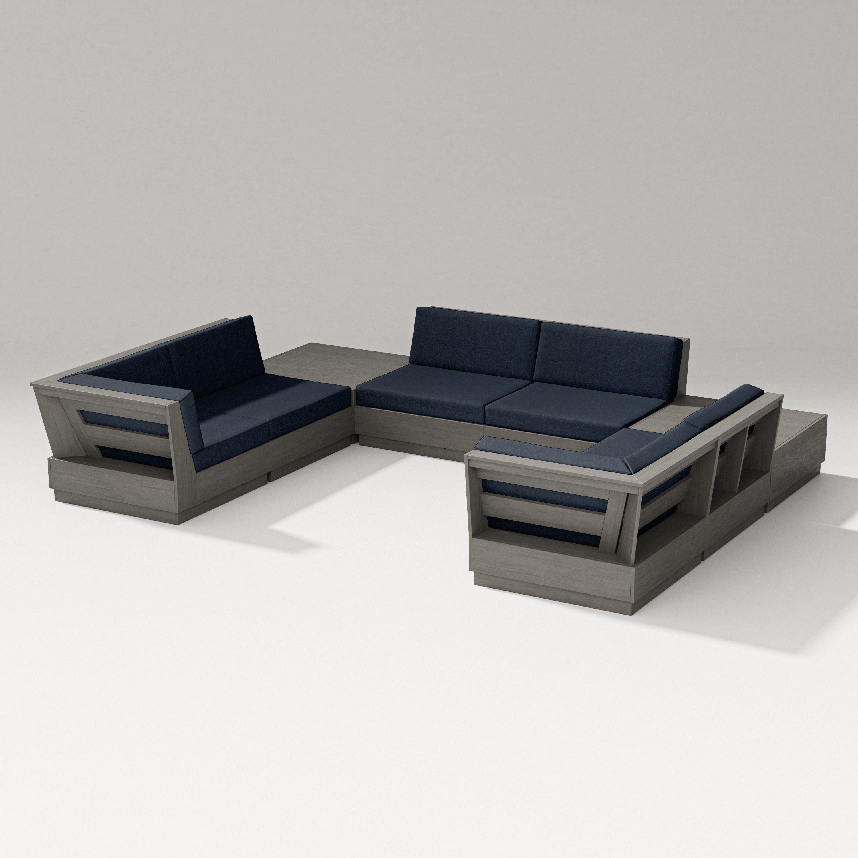 PW Designer Series Elevate 8-Piece U-Shaped Sectional in Driftwood / Marine Indigo