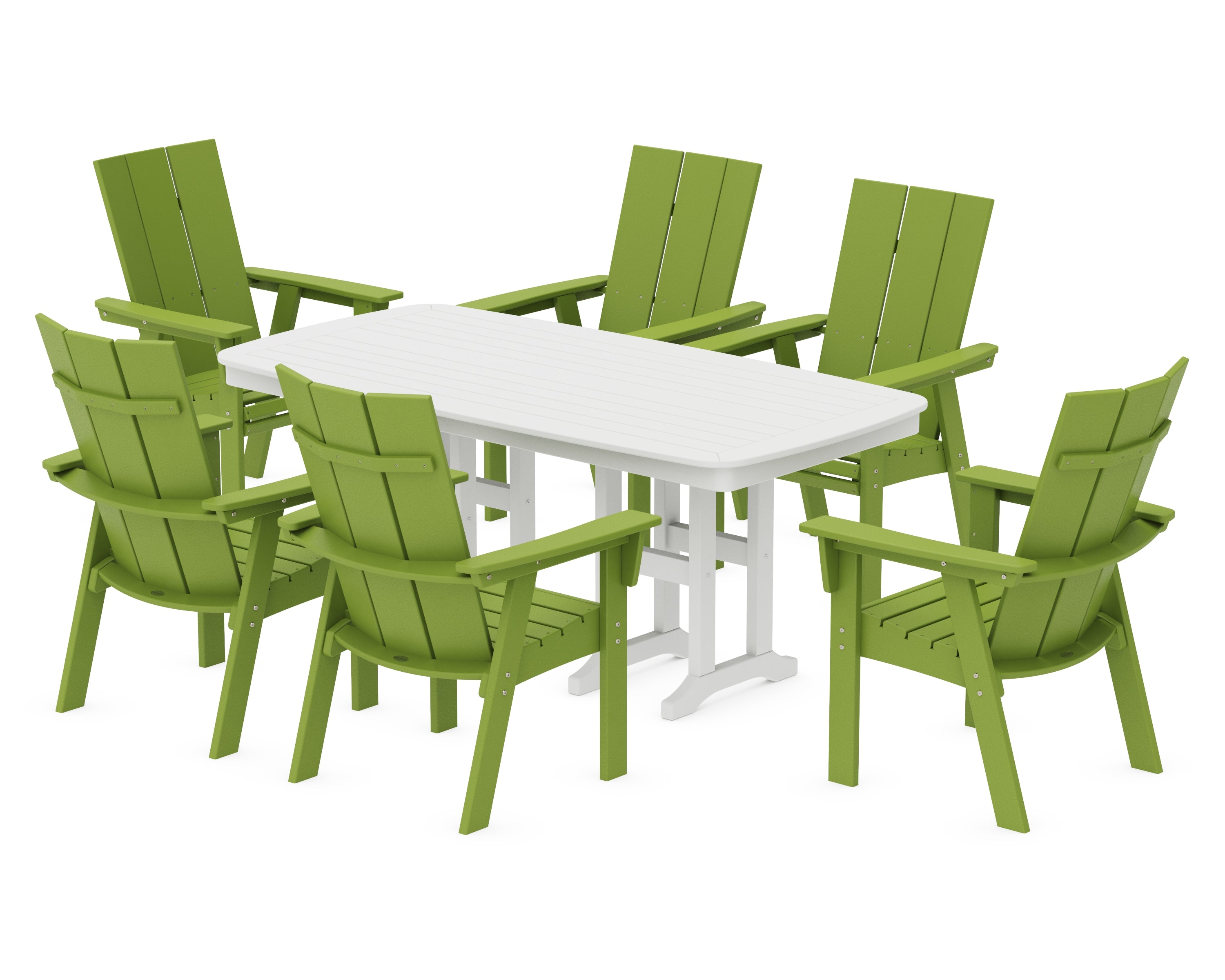 POLYWOOD Modern Curveback Adirondack 7-Piece Dining Set in Lime / White