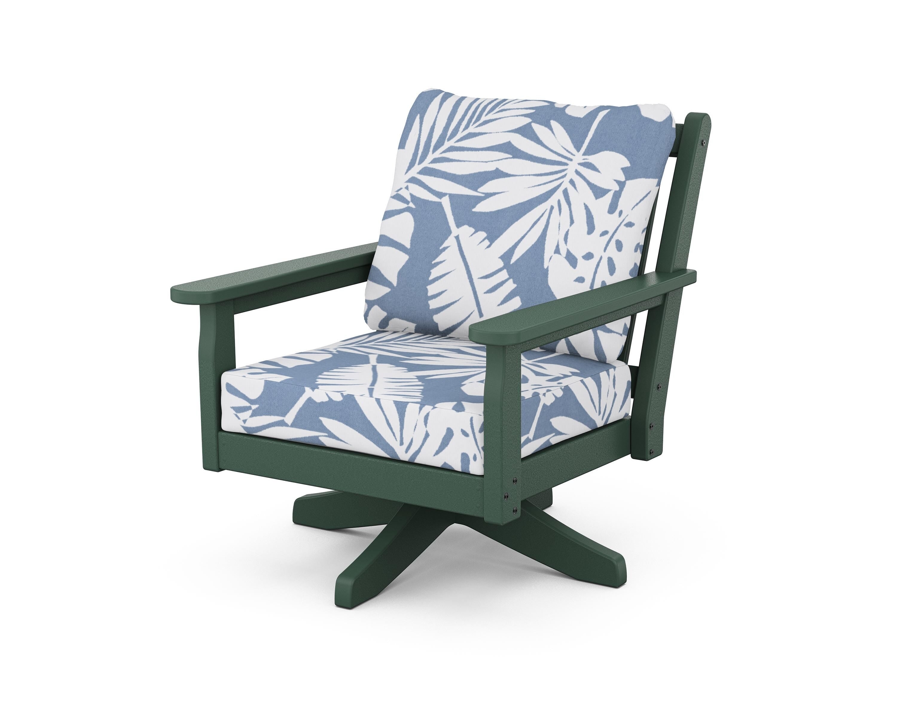 POLYWOOD Chippendale Deep Seating Swivel Chair in Green / Leaf Sky Blue