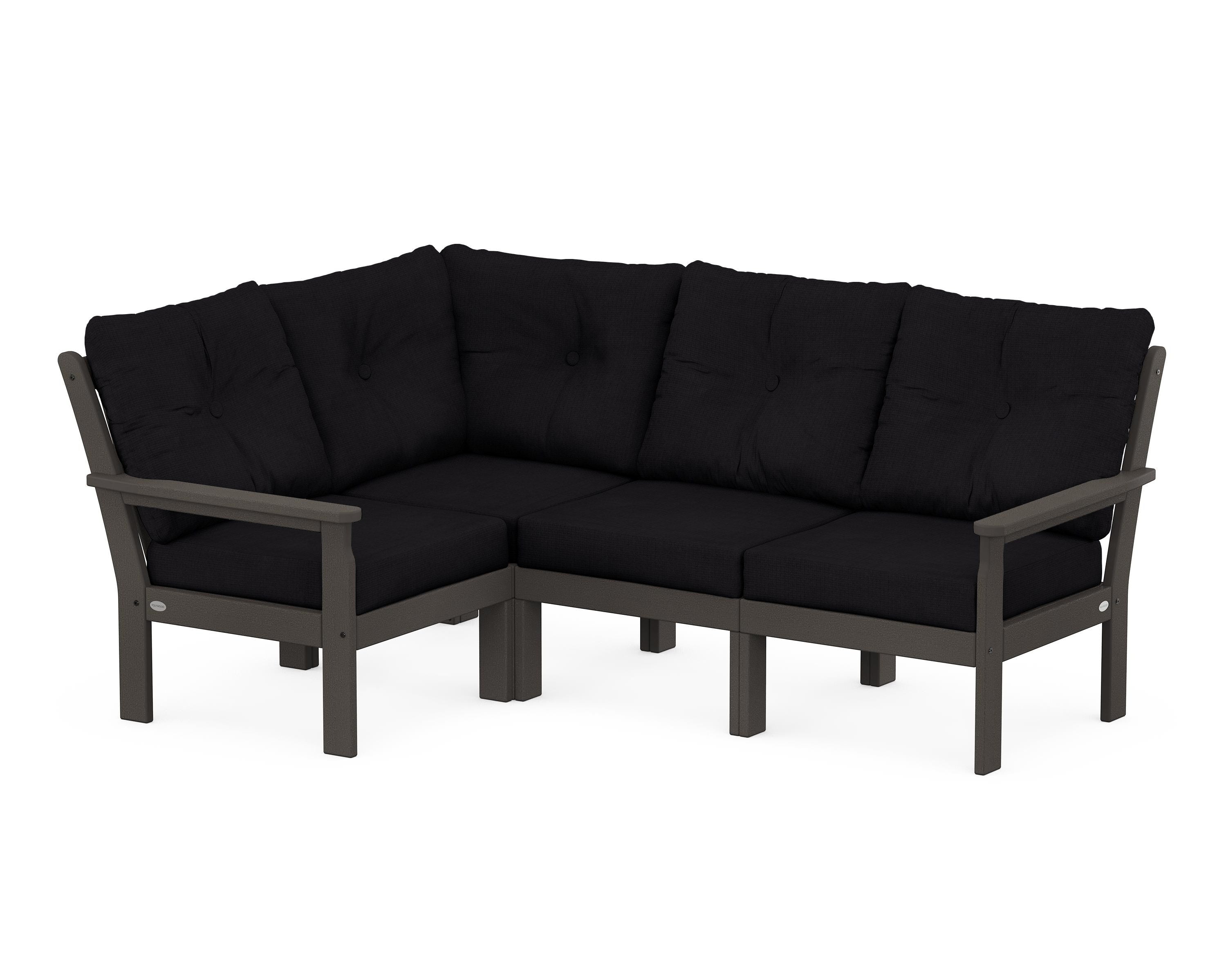 POLYWOOD Vineyard 4-Piece Sectional in Vintage Coffee / Midnight Linen