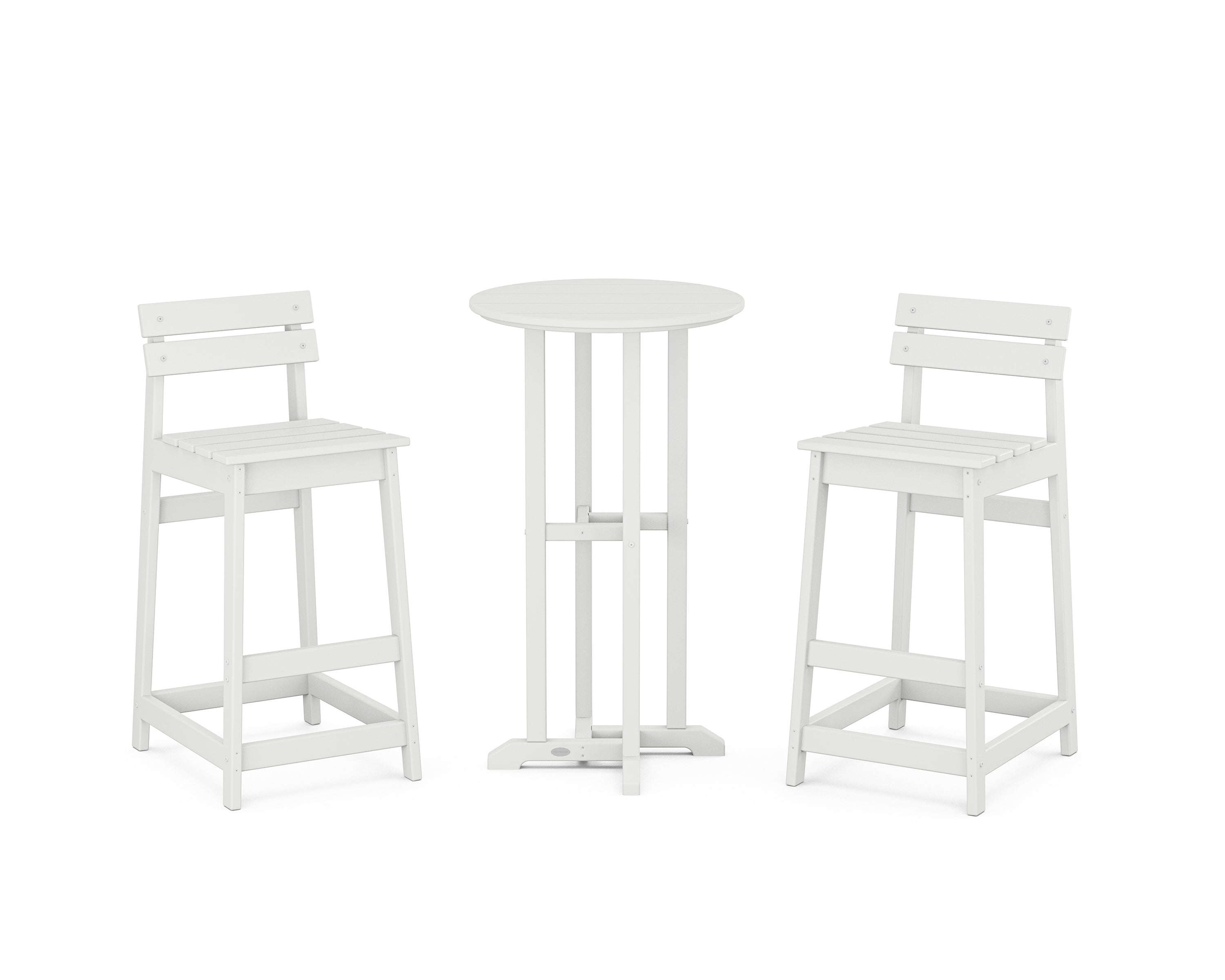 POLYWOOD Modern Studio Plaza Lowback Bar Chair 3-Piece Bistro Set in White