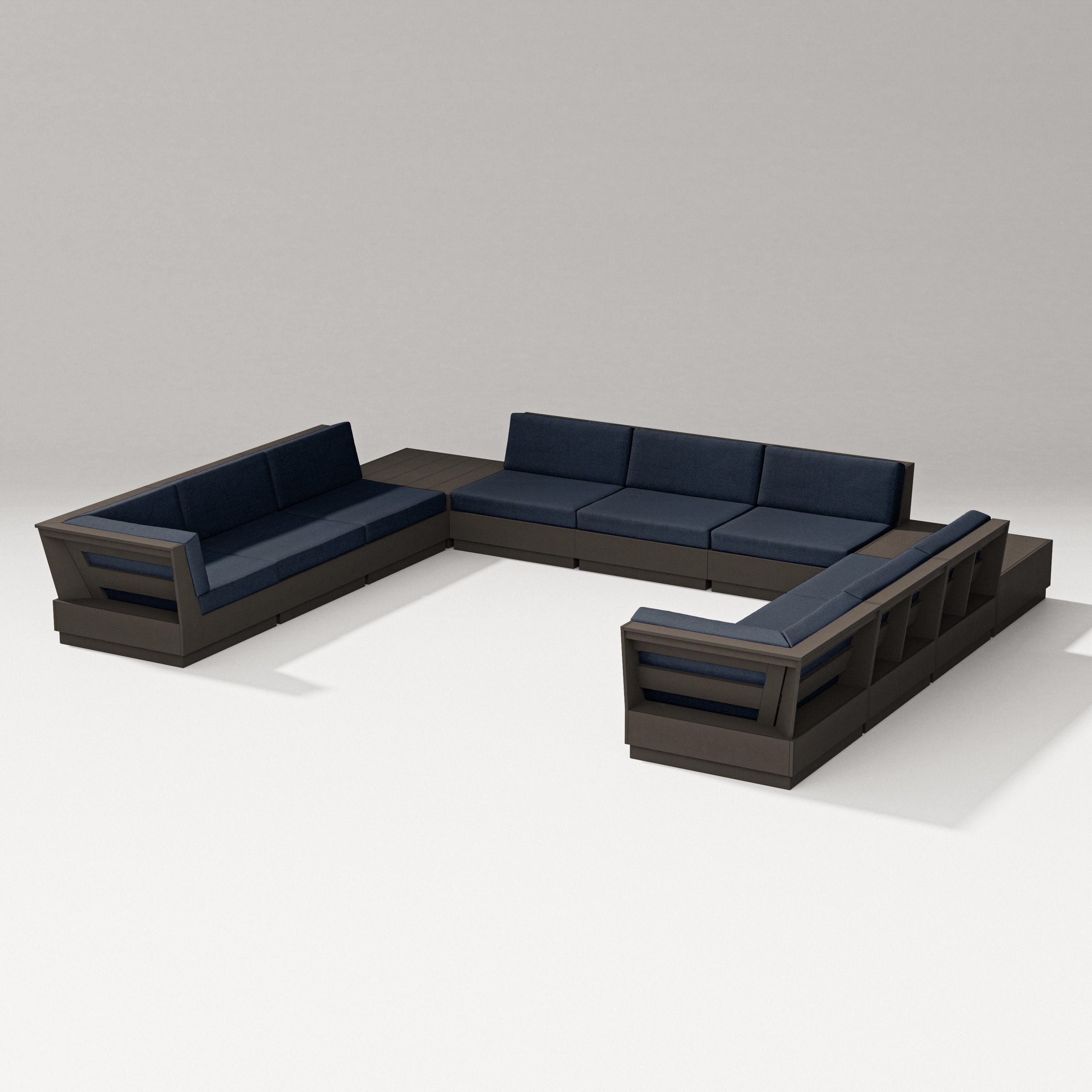 PW Designer Series Elevate 11-Piece U-Shaped Sofa Sectional in Vintage Coffee / Marine Indigo