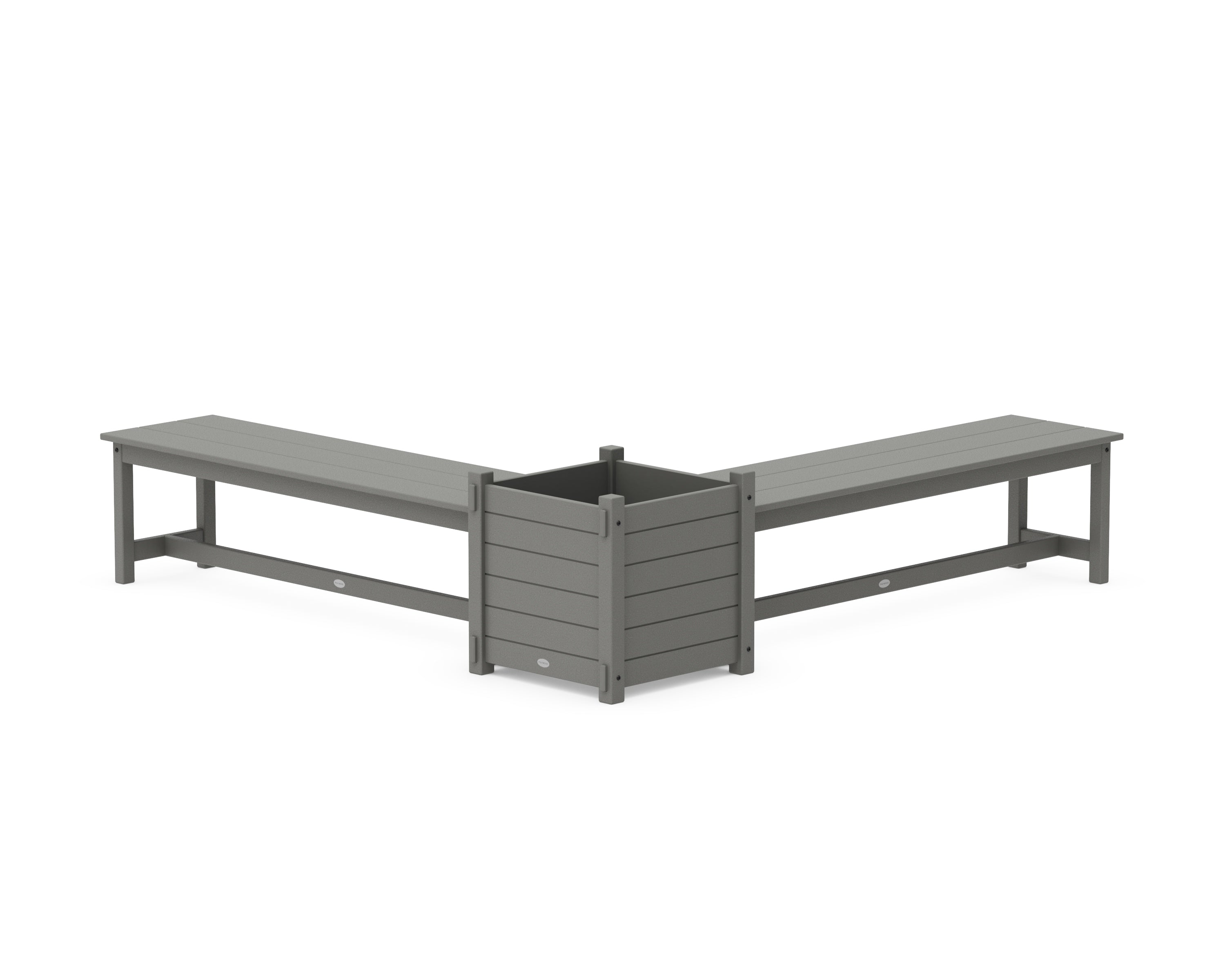 POLYWOOD 60" Nautical L- Shaped Planter Bench Set- Large in Slate Grey