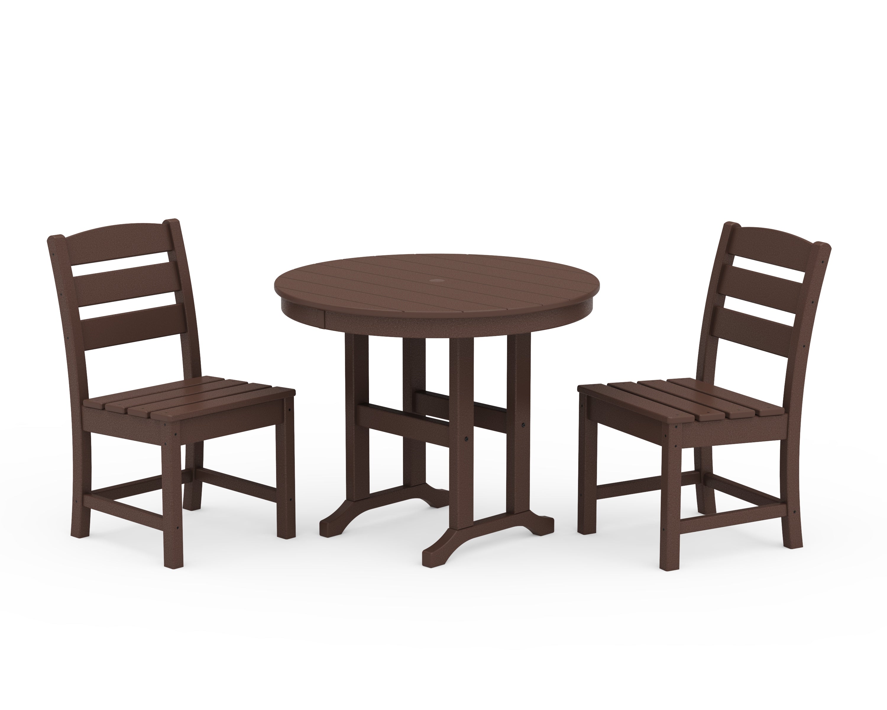 POLYWOOD Lakeside Side Chair 3-Piece Round Dining Set in Mahogany