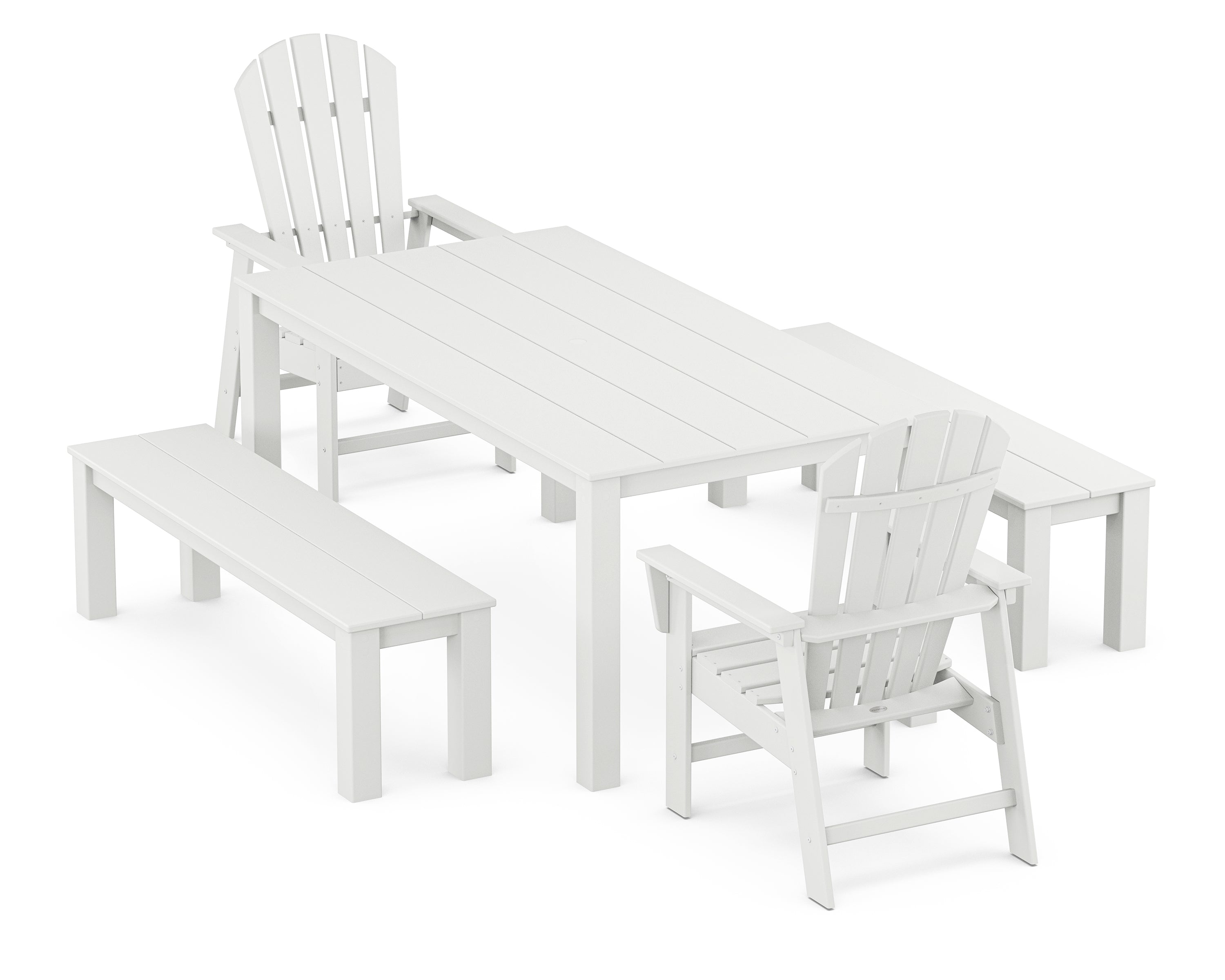 POLYWOOD South Beach 5-Piece Parsons Dining Set with Benches in White