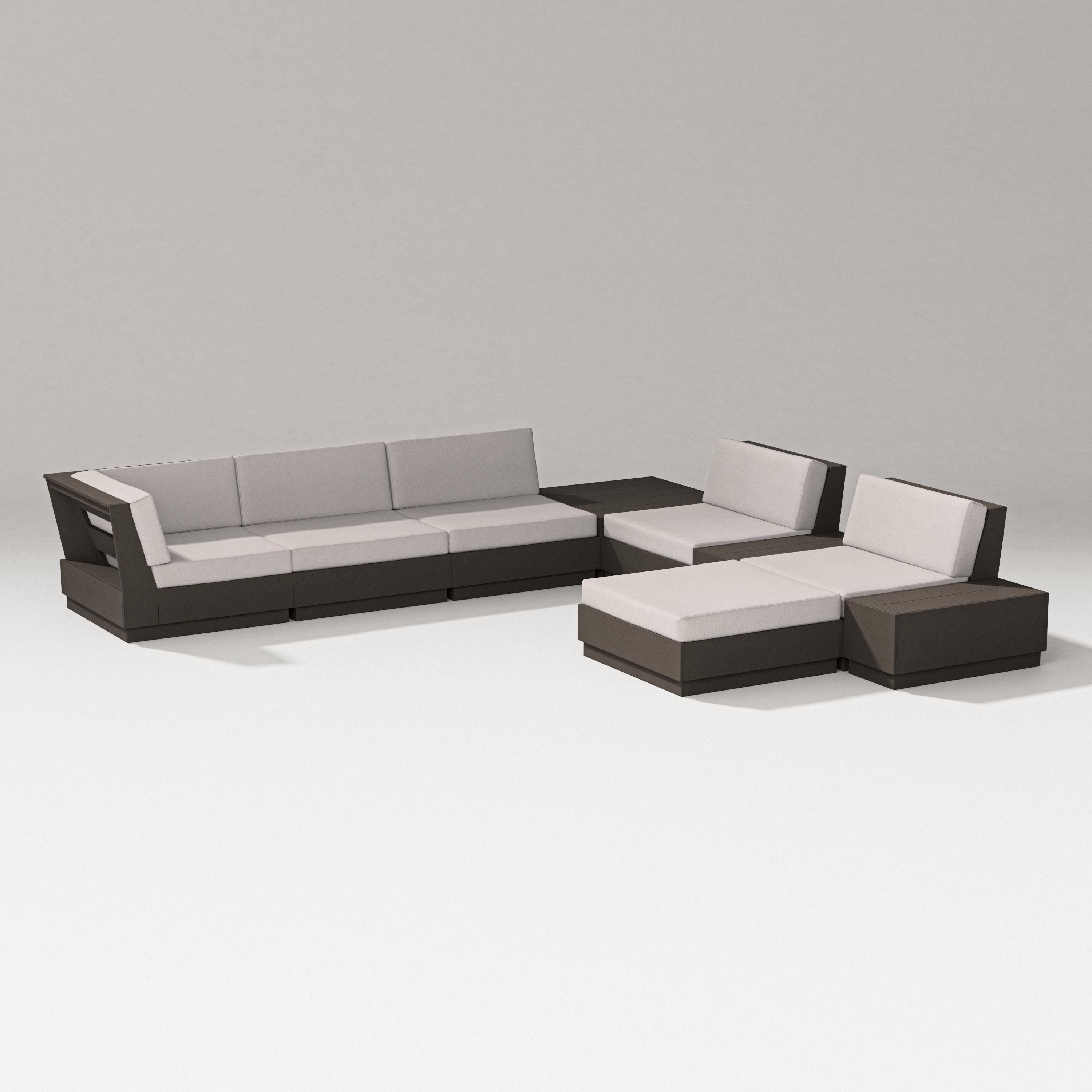 PW Designer Series Elevate 9-Piece Conversation Sectional in Vintage Coffee / Dune Burlap