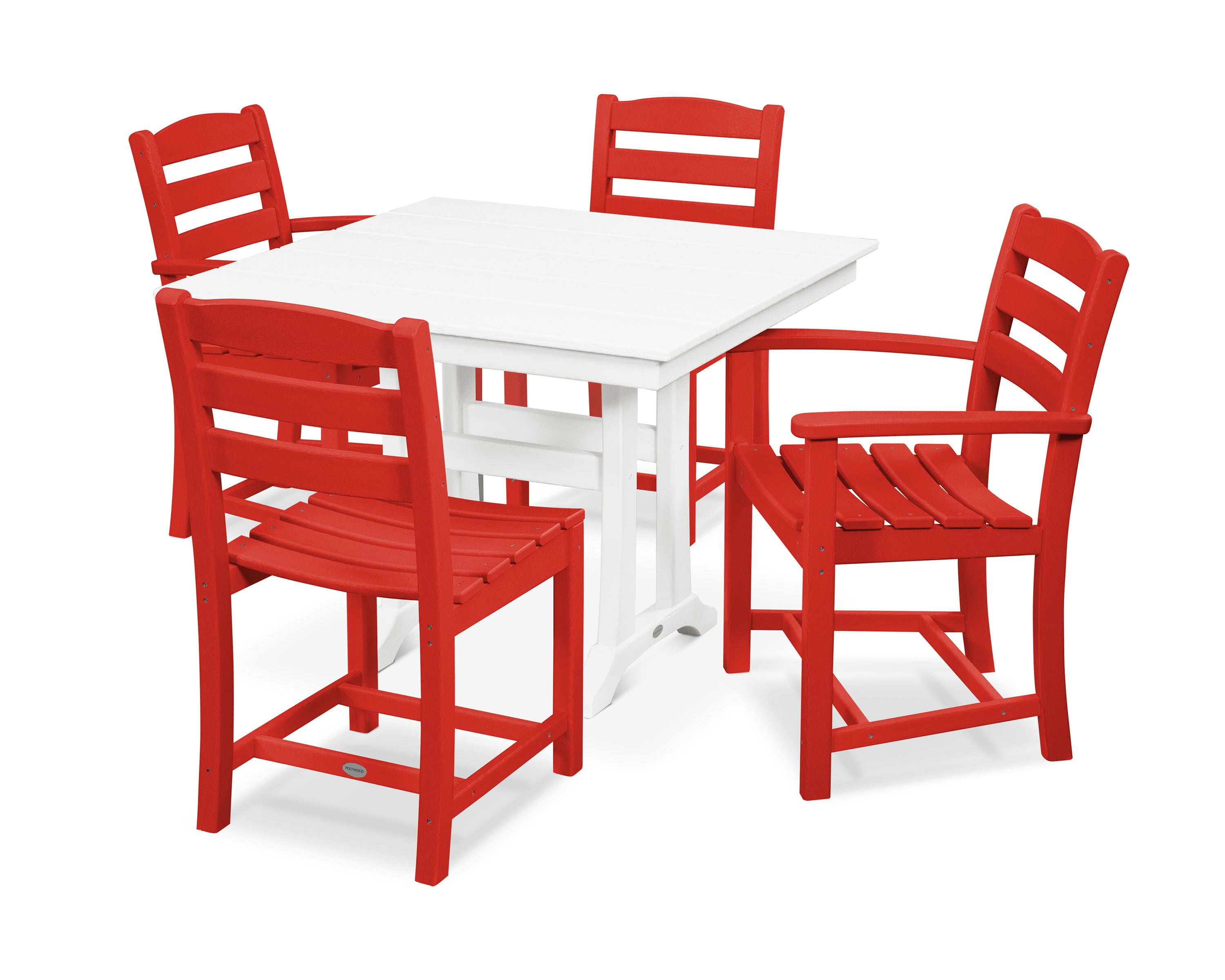 POLYWOOD® La Casa Café 5-Piece Farmhouse Dining Set with Trestle Legs in Sunset Red / White