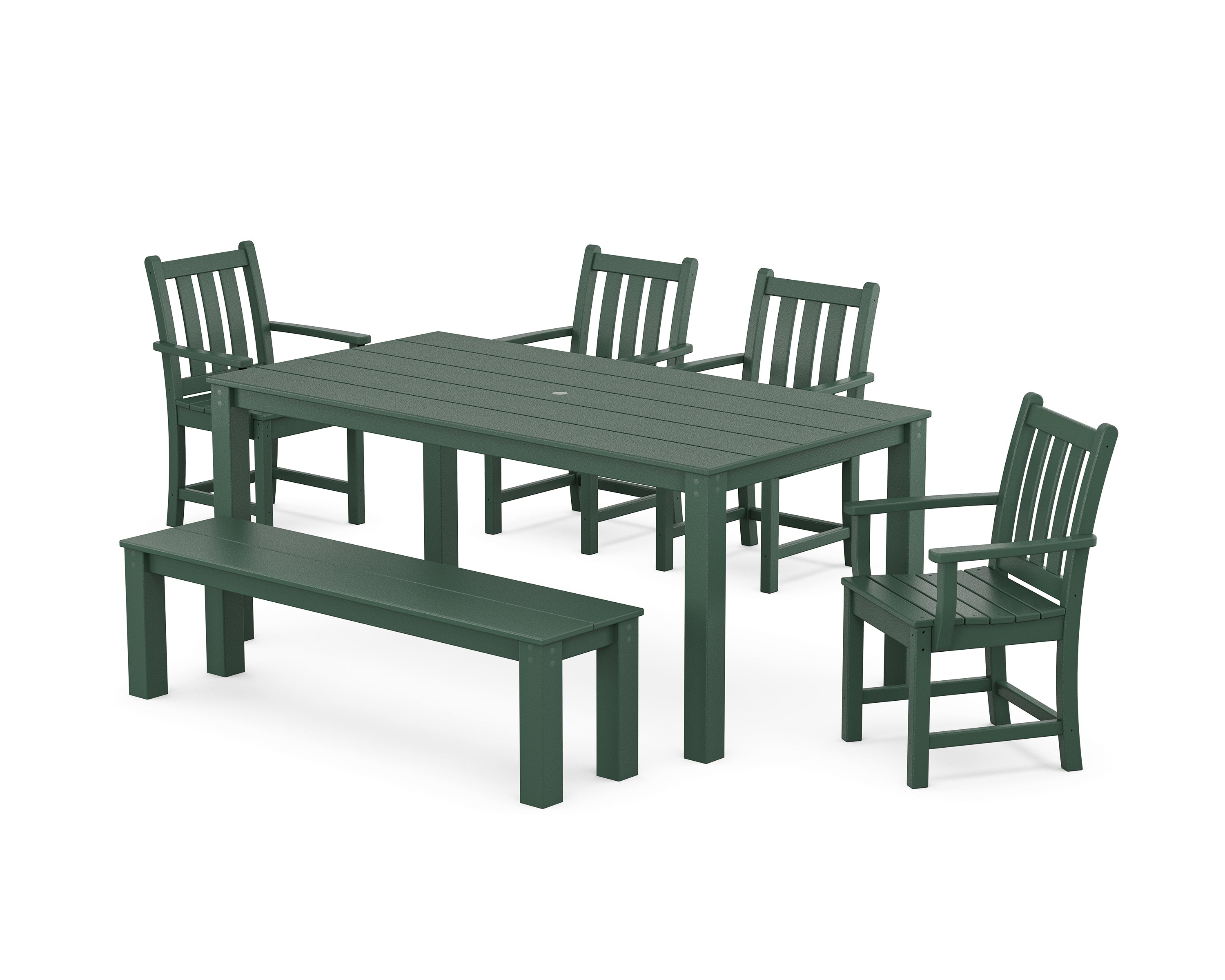 POLYWOOD Traditional Garden 6-Piece Parsons Dining Set with Bench in Green