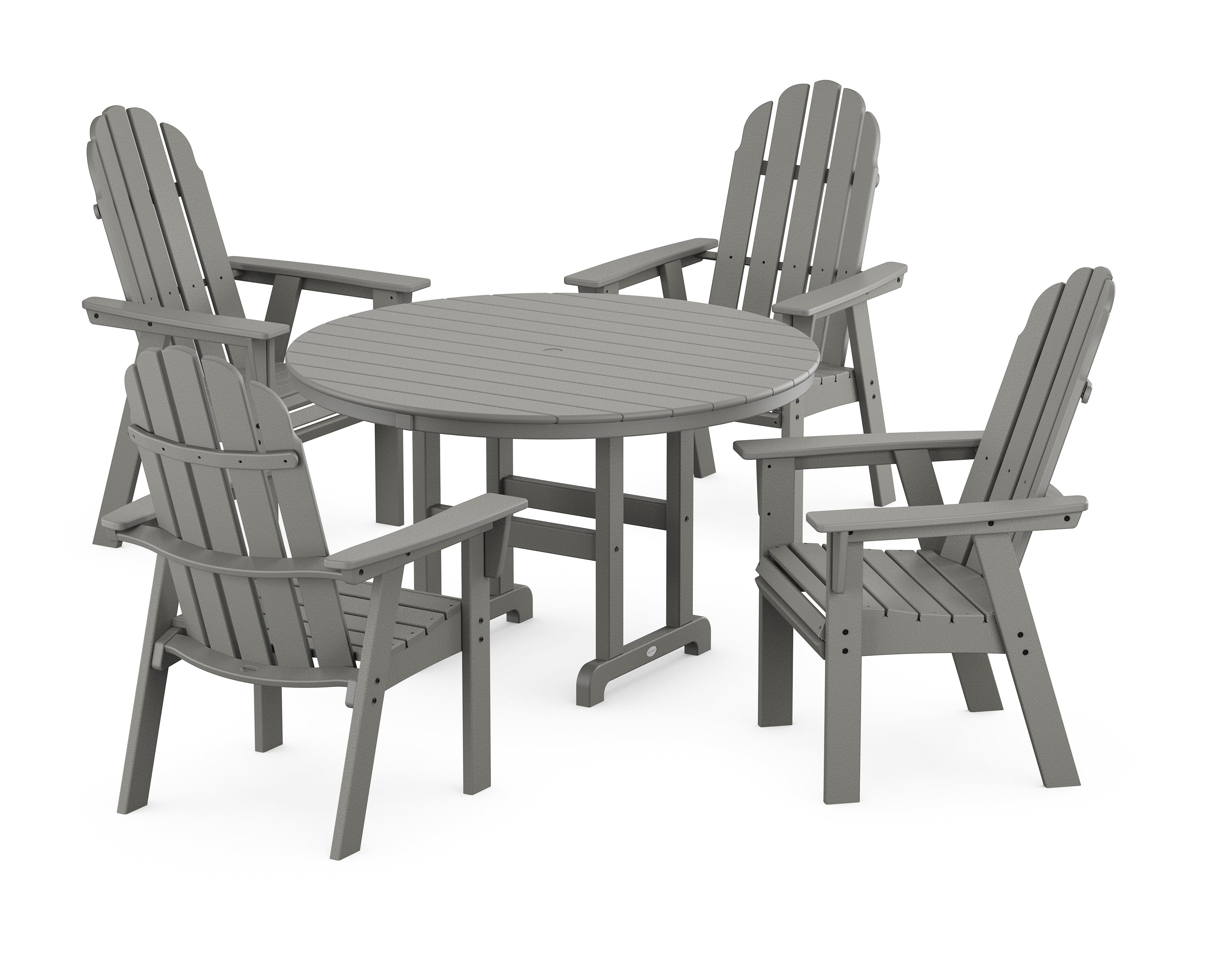 POLYWOOD® Vineyard Curveback Adirondack 5-Piece Round Farmhouse Dining Set in Slate Grey