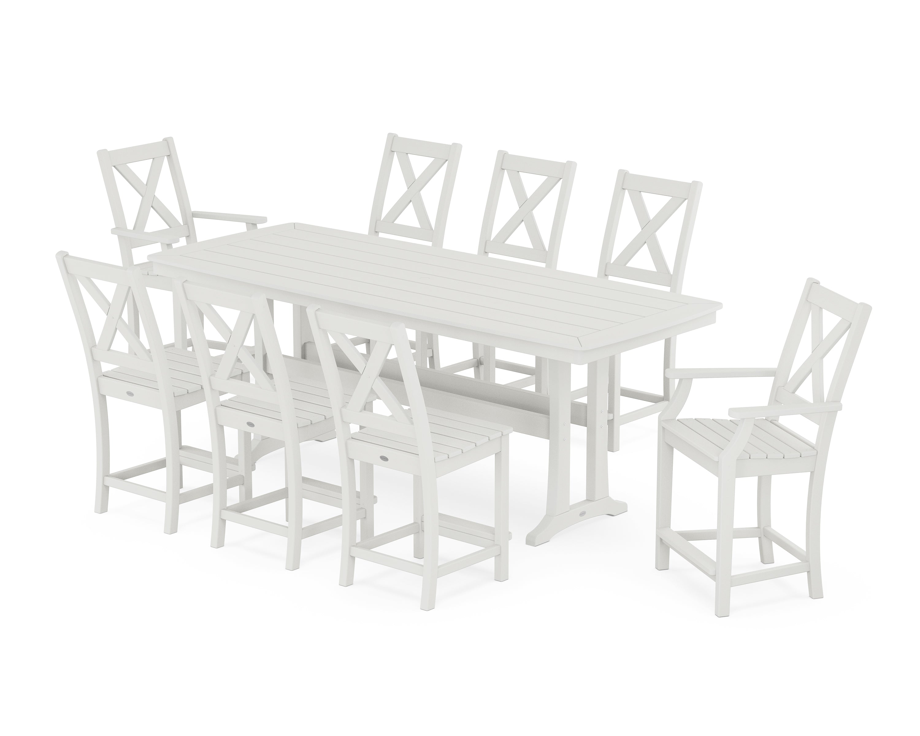 POLYWOOD Braxton 9-Piece Counter Set with Trestle Legs in Vintage White