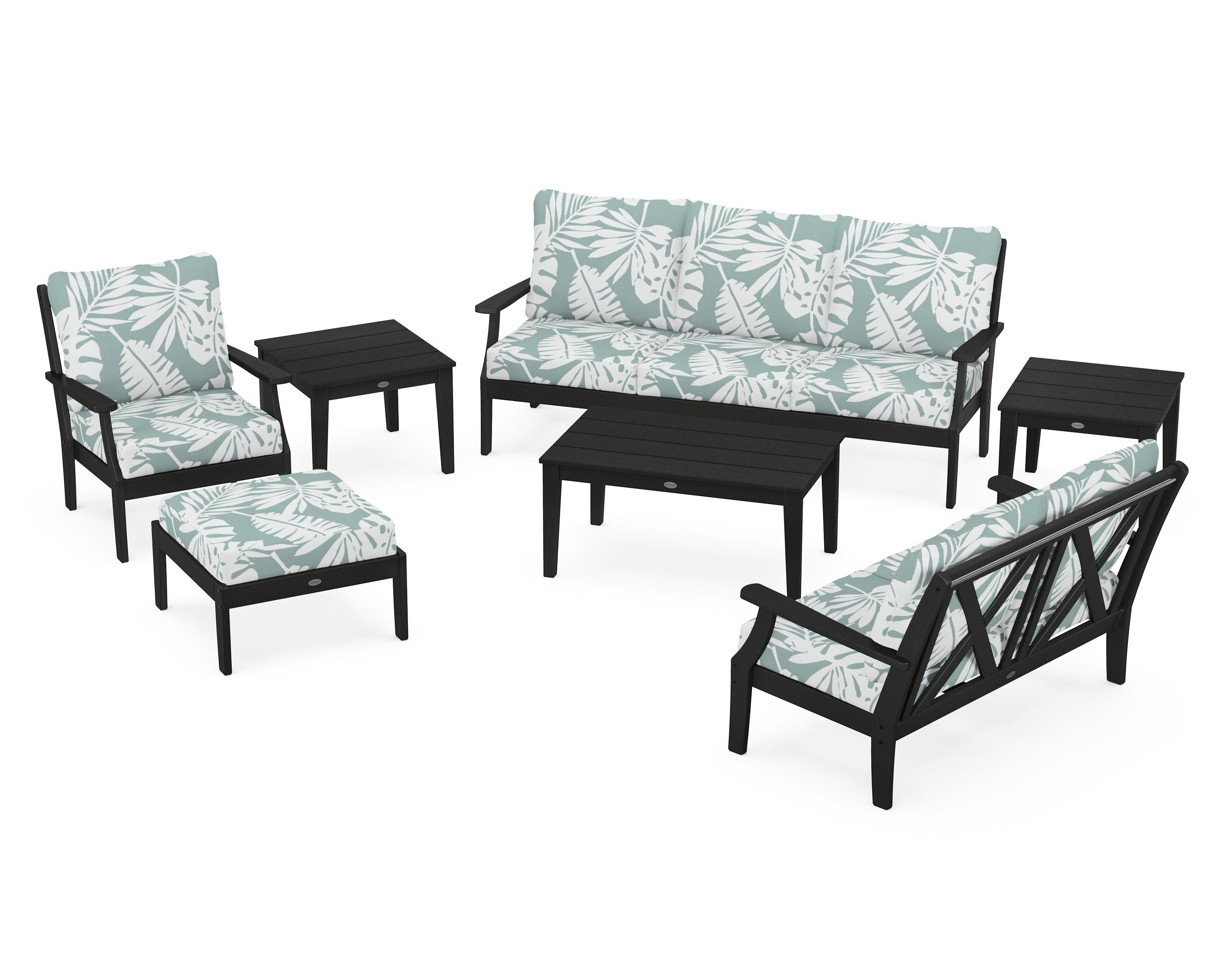 POLYWOOD Braxton 7-Piece Deep Seating Set in Black / Leaf Glacier Spa