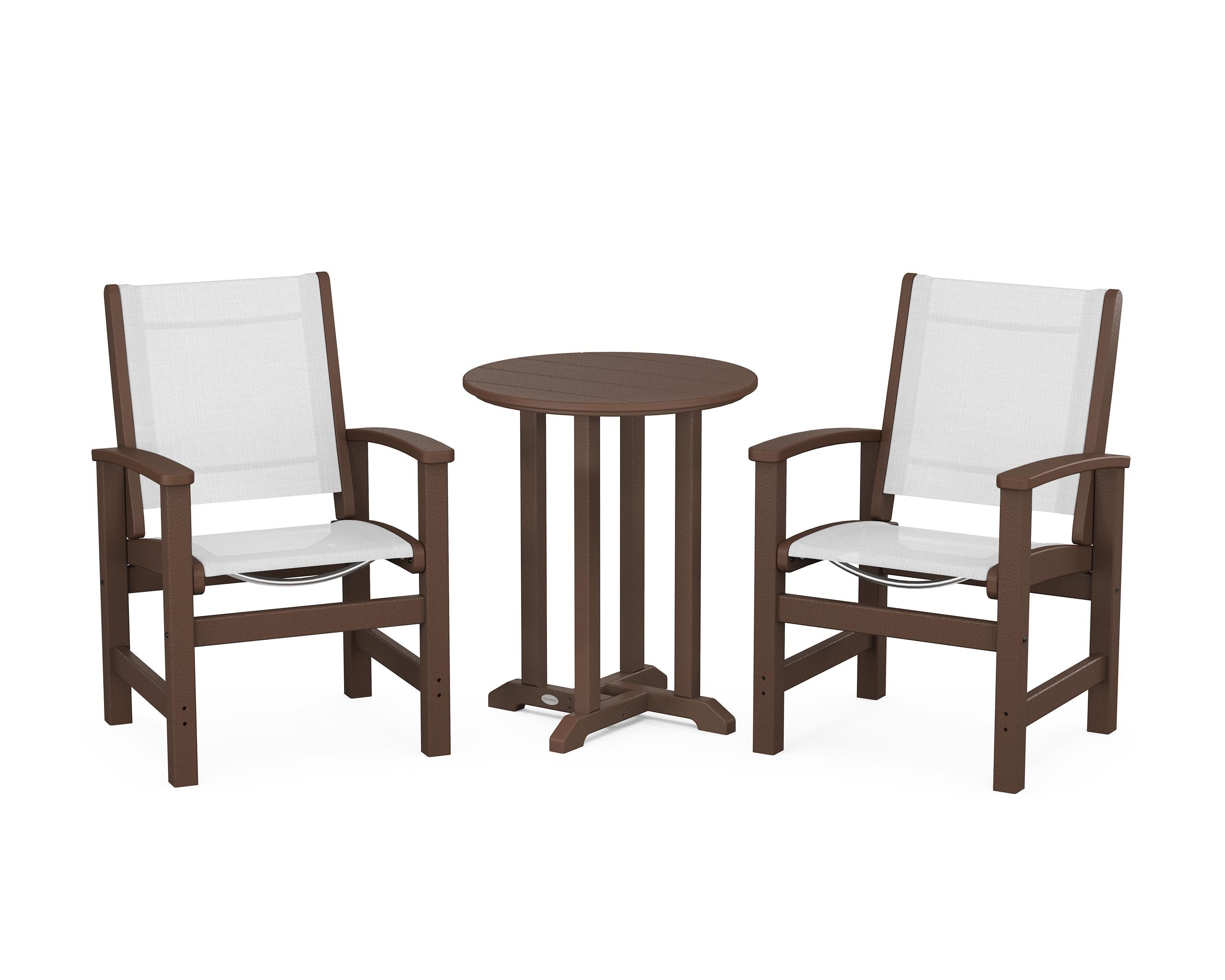 POLYWOOD Coastal 3-Piece Round Bistro Dining Set in Mahogany / White Sling