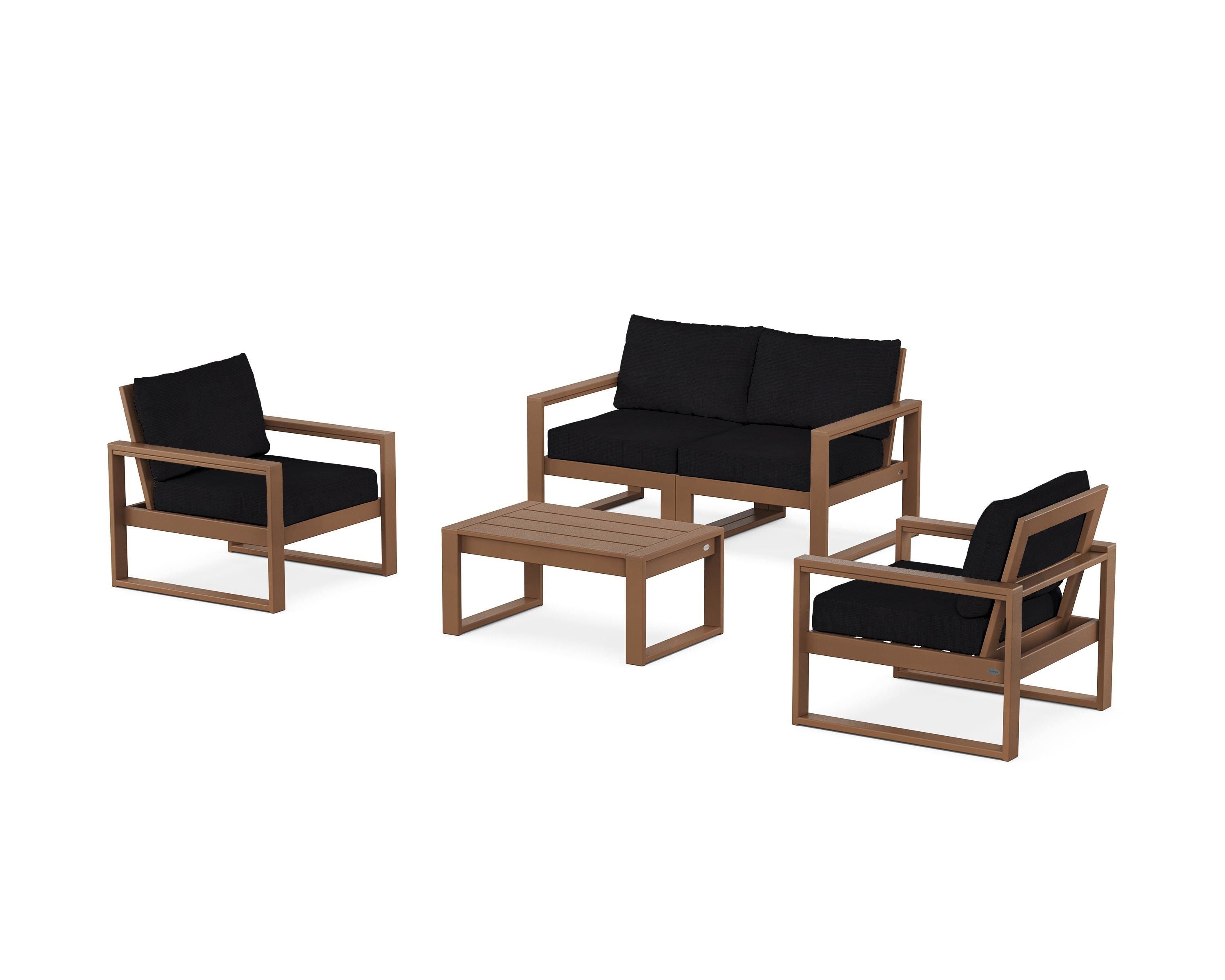 POLYWOOD EDGE Sectional 4-Piece Deep Seating Set with Loveseat in Teak / Midnight Linen