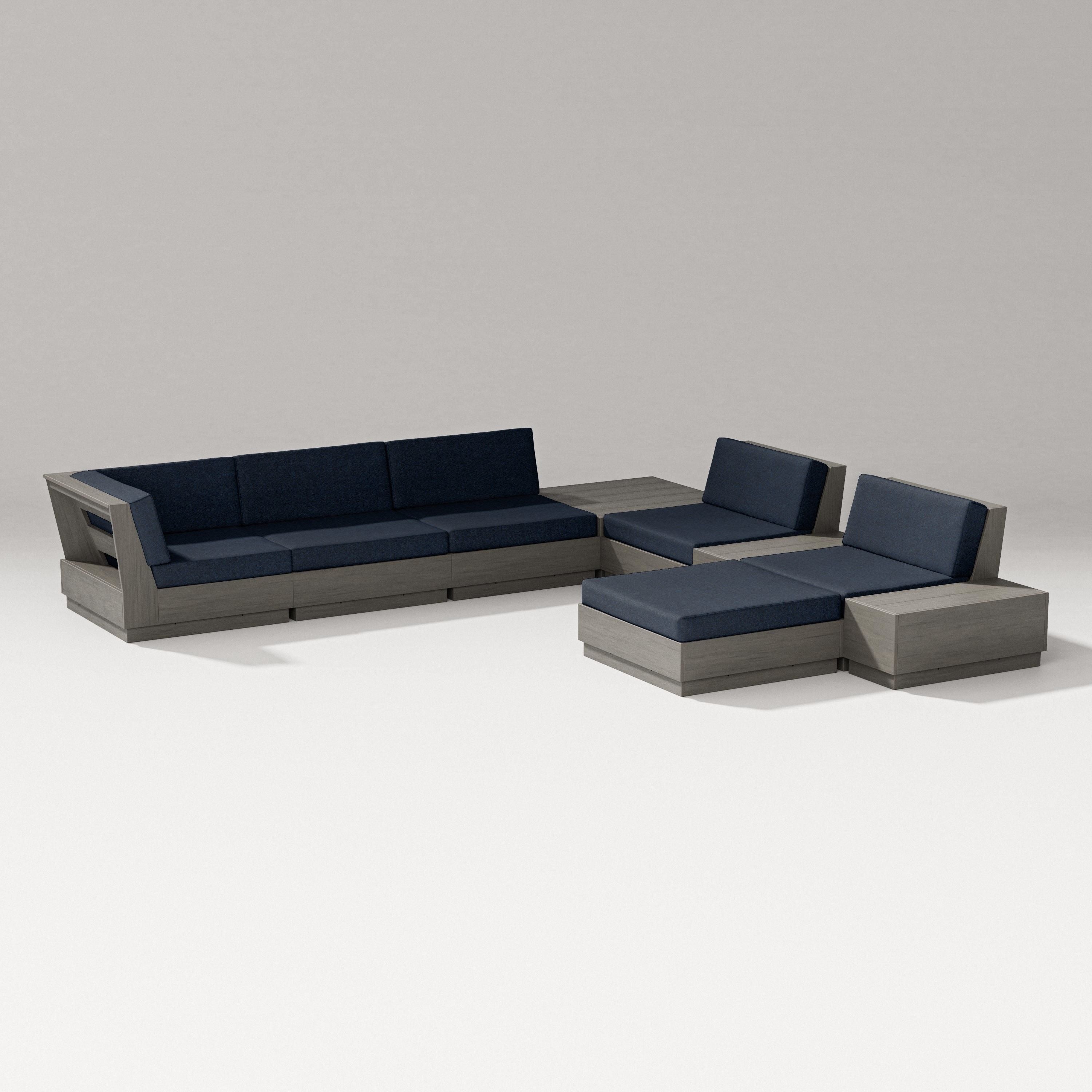 PW Designer Series Elevate 9-Piece Conversation Sectional in Driftwood / Marine Indigo