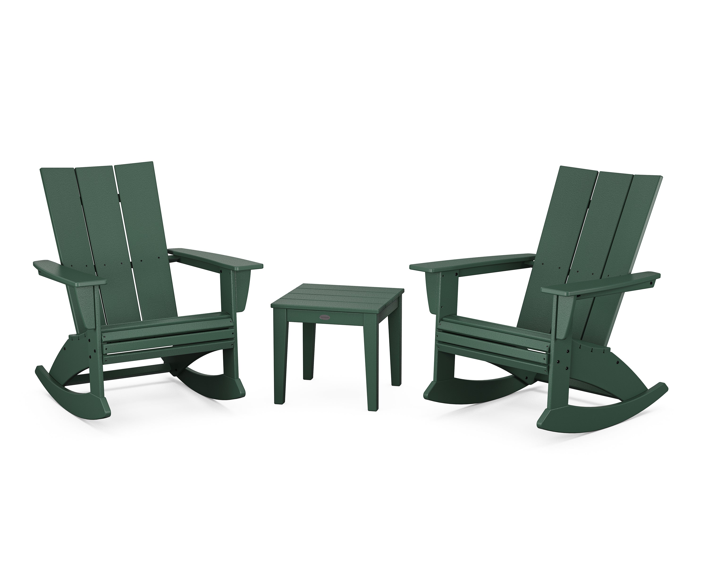 POLYWOOD Modern Curveback 3-Piece Adirondack Rocking Chair Set in Green