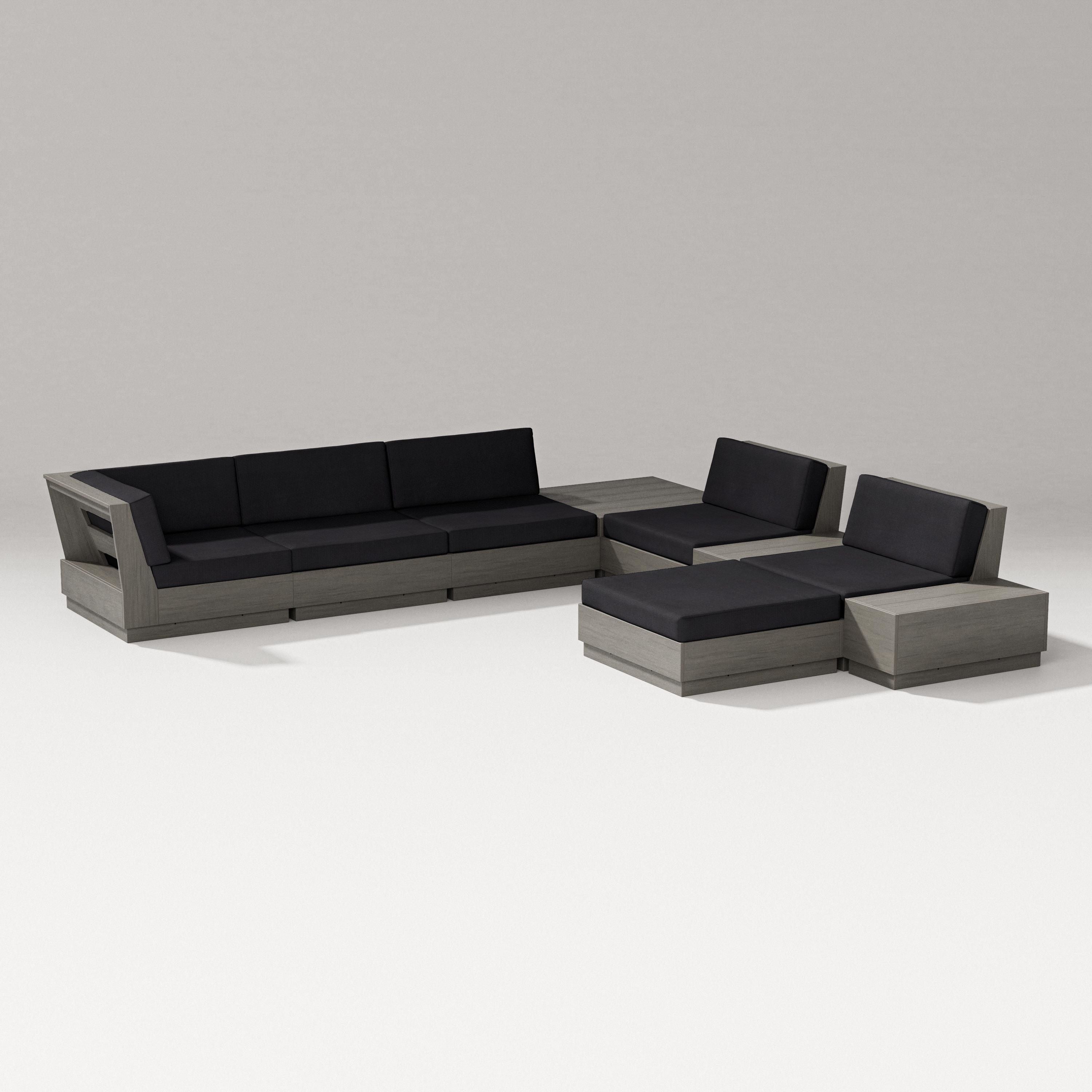 PW Designer Series Elevate 9-Piece Conversation Sectional in Driftwood / Midnight Linen