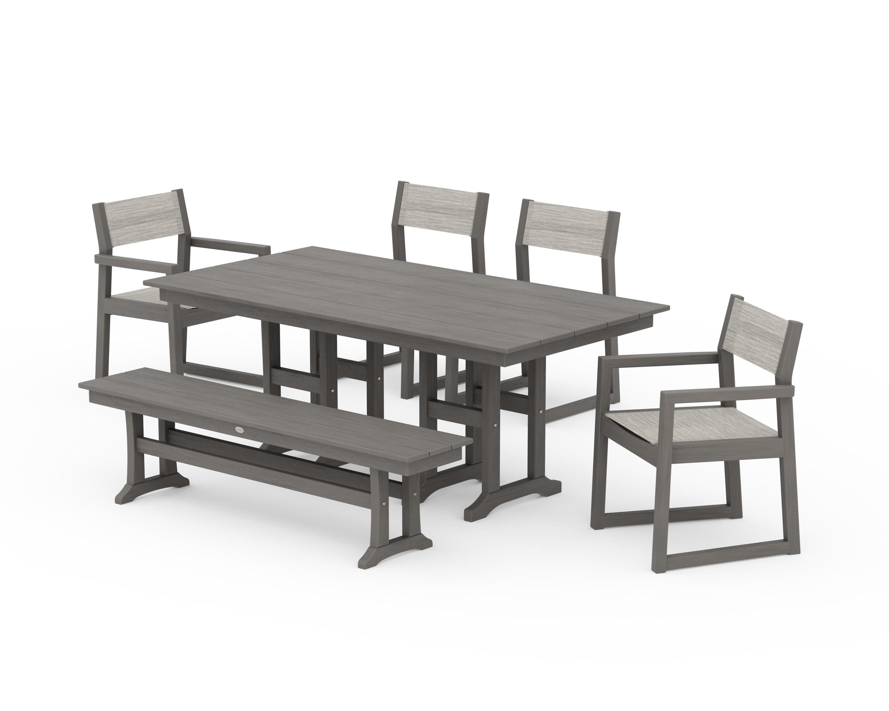 POLYWOOD EDGE Sling 6-Piece Farmhouse Dining Set in Driftwood / Birch Sling