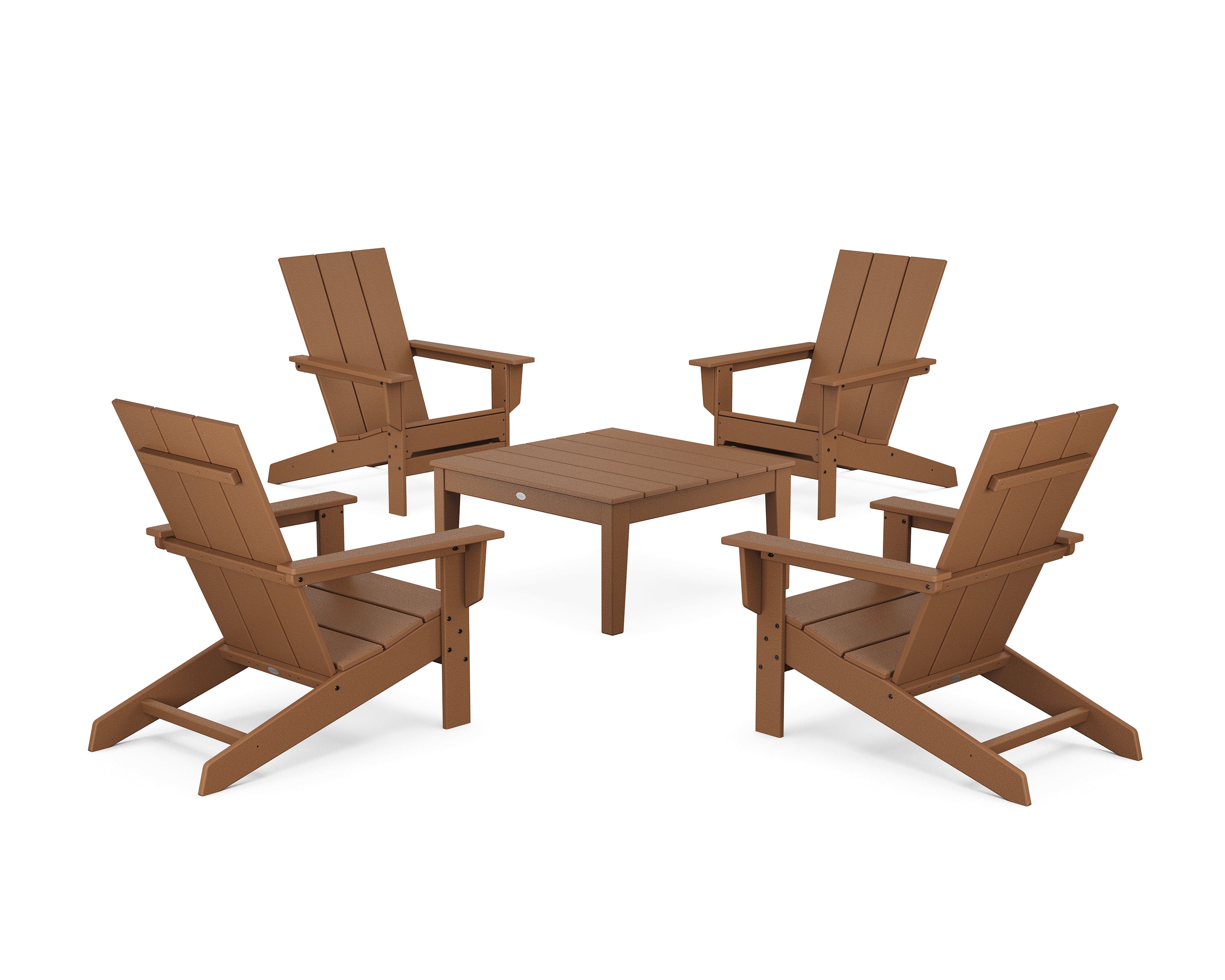 POLYWOOD 5-Piece Modern Studio Adirondack Chair Conversation Group in Teak