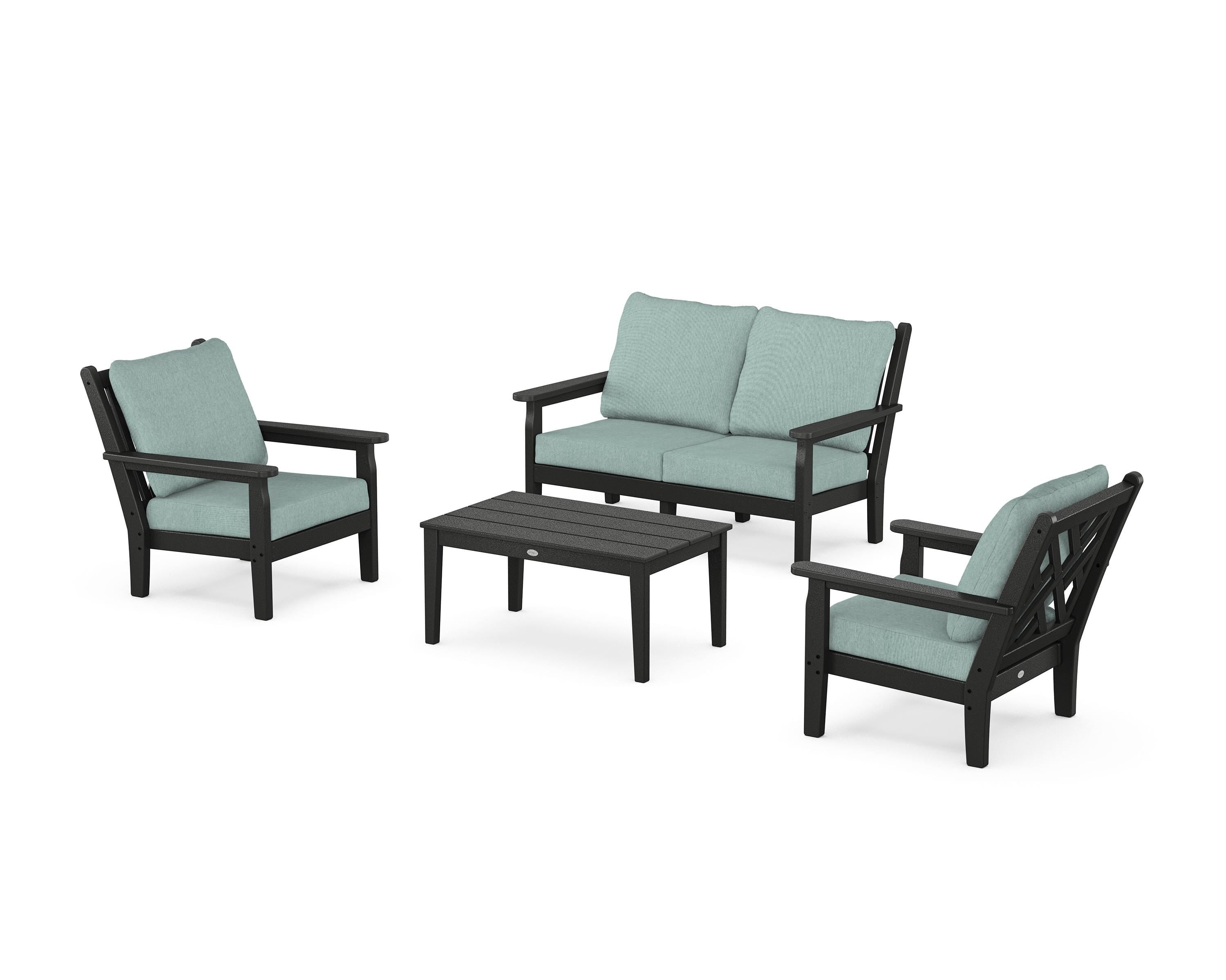 POLYWOOD Chippendale 4-Piece Deep Seating Set with Loveseat in Black / Glacier Spa