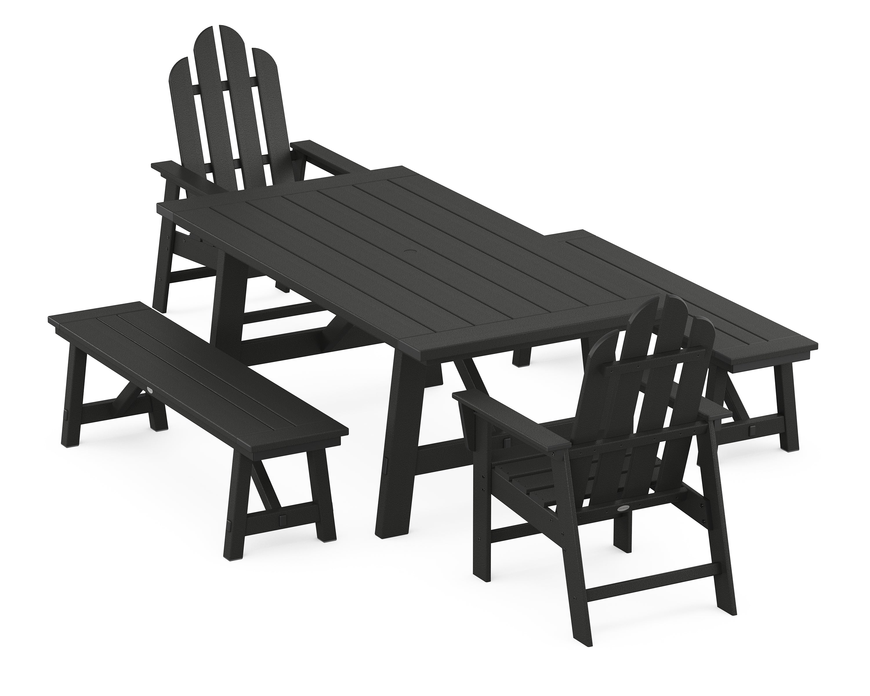 POLYWOOD® Long Island 5-Piece Rustic Farmhouse Dining Set With Benches in Black