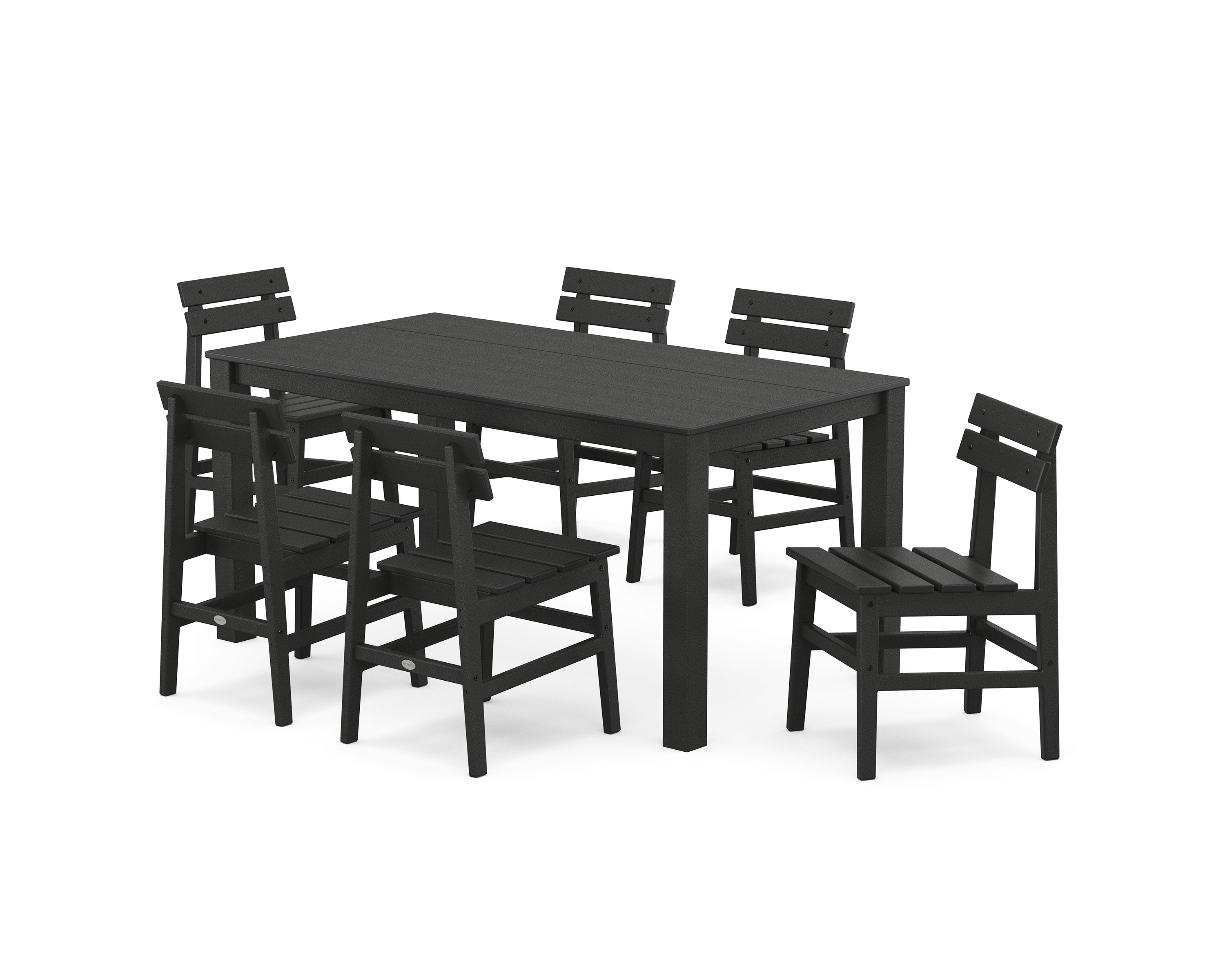 POLYWOOD Modern Studio Plaza Chair 7-Piece Parsons Table Dining Set in Black