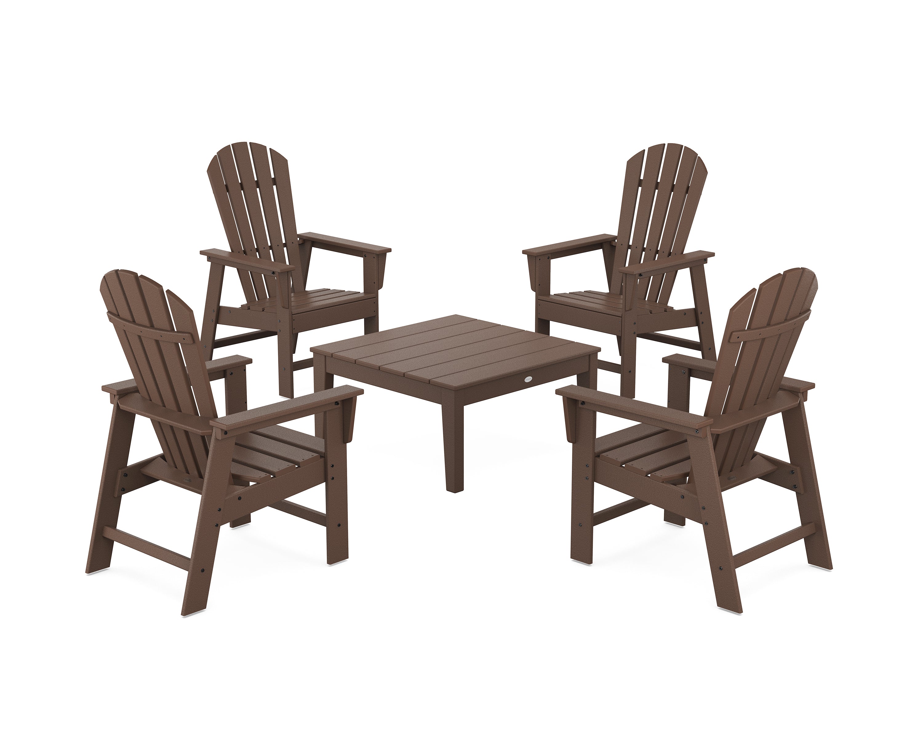 POLYWOOD 5-Piece South Beach Casual Chair Conversation Set with 36" Conversation Table in Mahogany