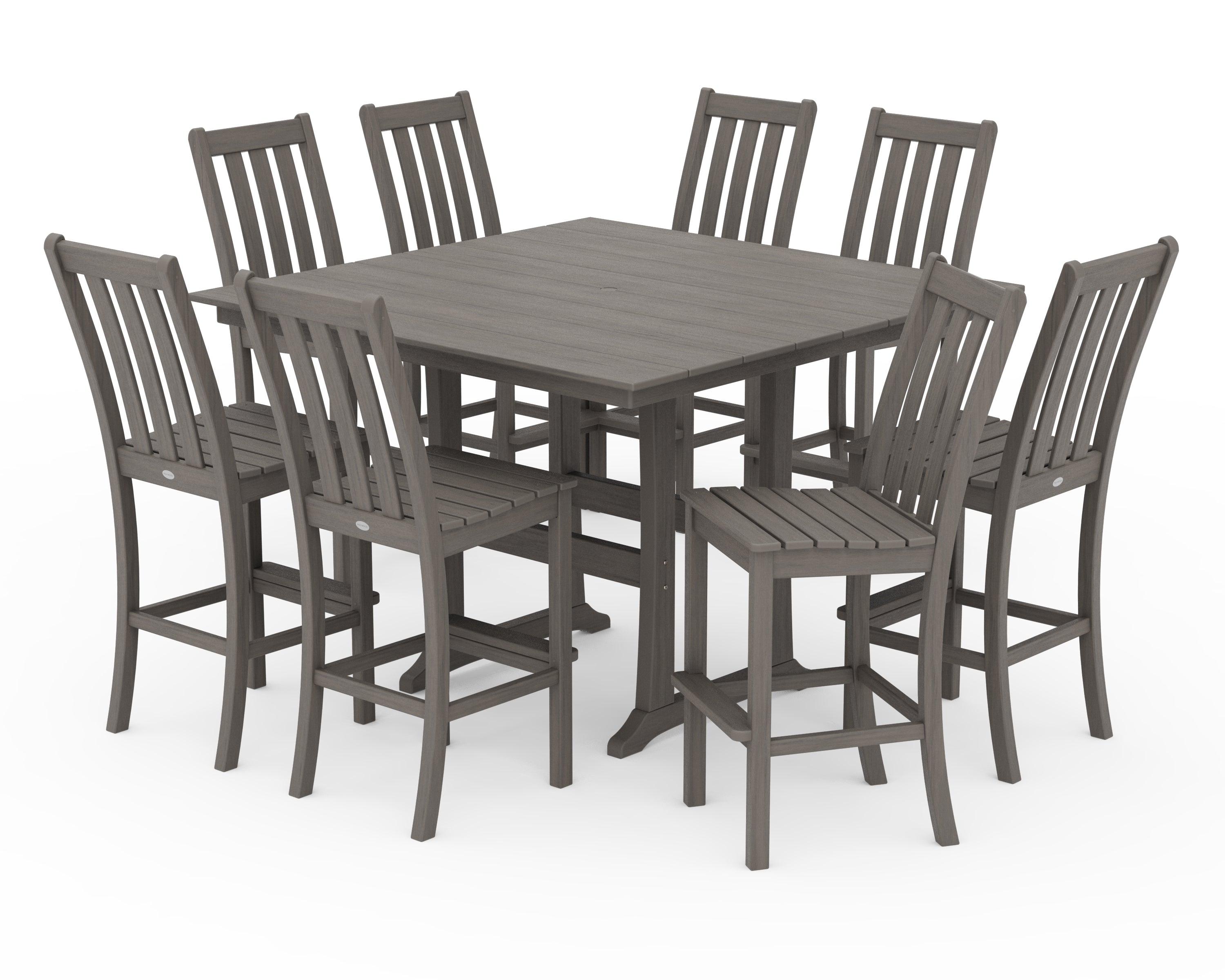 POLYWOOD Vineyard 9-Piece Farmhouse Trestle Bar Set in Driftwood