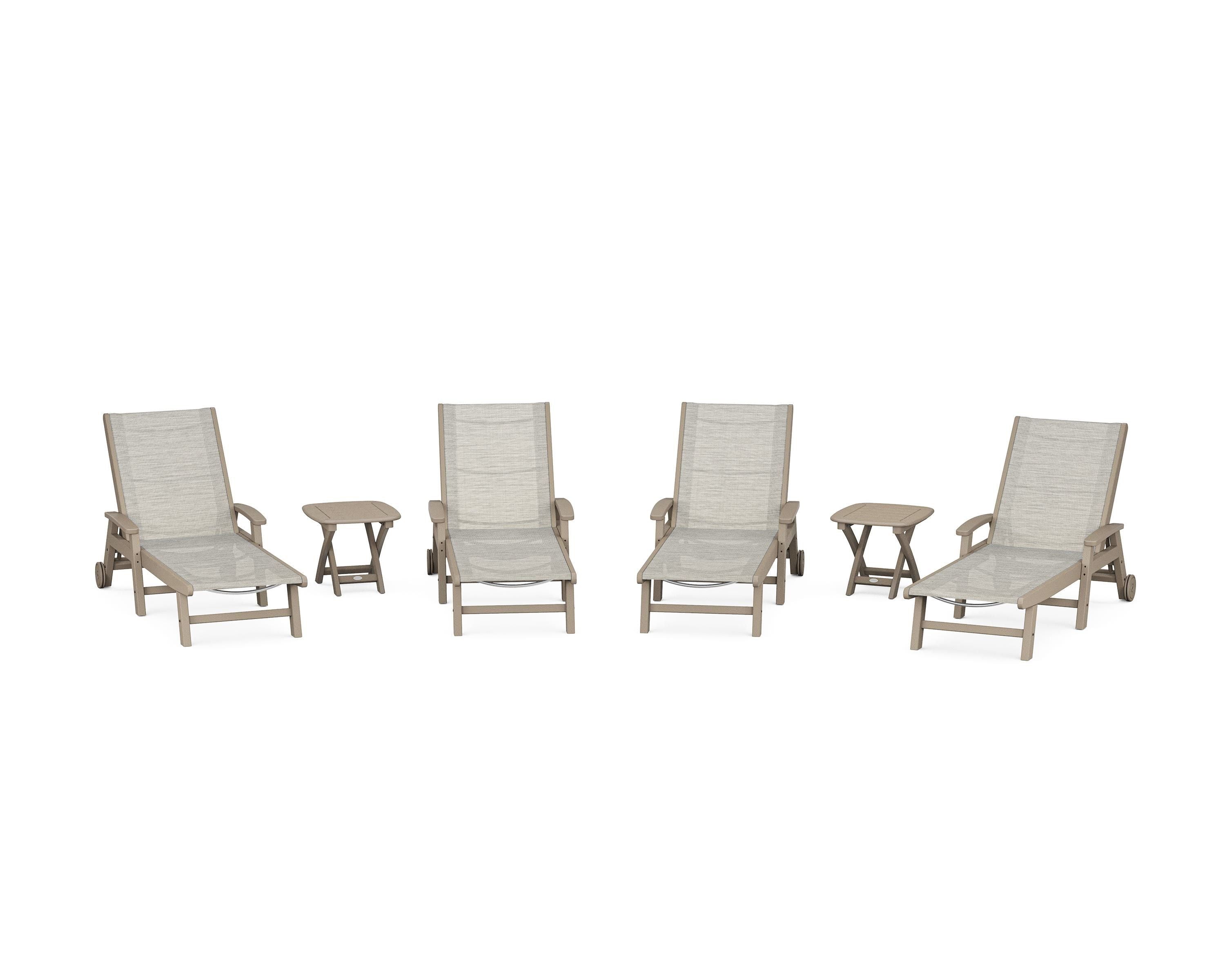 POLYWOOD Coastal Chaise 6-Piece Set with Wheels in Vintage Sahara / Birch Sling